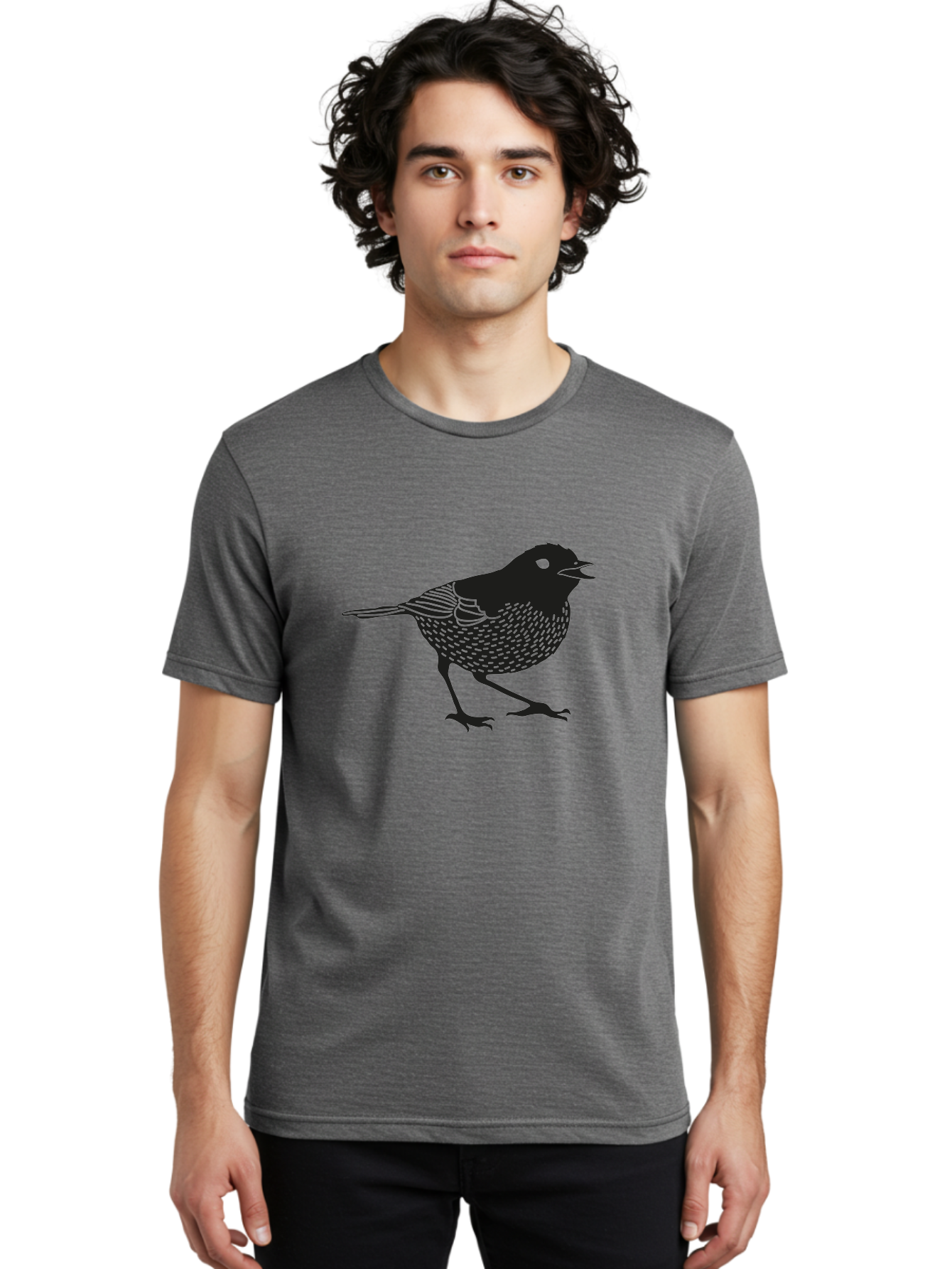 Bird-Silhouette Men'S Graphic Tee, 100% Cotton, Comfortable Casual Summer Wear, Machine Washable, Black Bird Silhouette, Graphic Illustration, Bird In Flight, Wildlife Art, Minimalist Design, Birdwatching, Ornithology Aac184