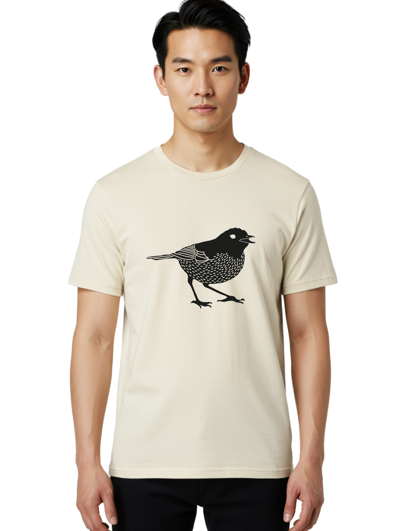 Bird-Silhouette Men'S Graphic Tee, 100% Cotton, Comfortable Casual Summer Wear, Machine Washable, Black Bird Silhouette, Graphic Illustration, Bird In Flight, Wildlife Art, Minimalist Design, Birdwatching, Ornithology Aac184
