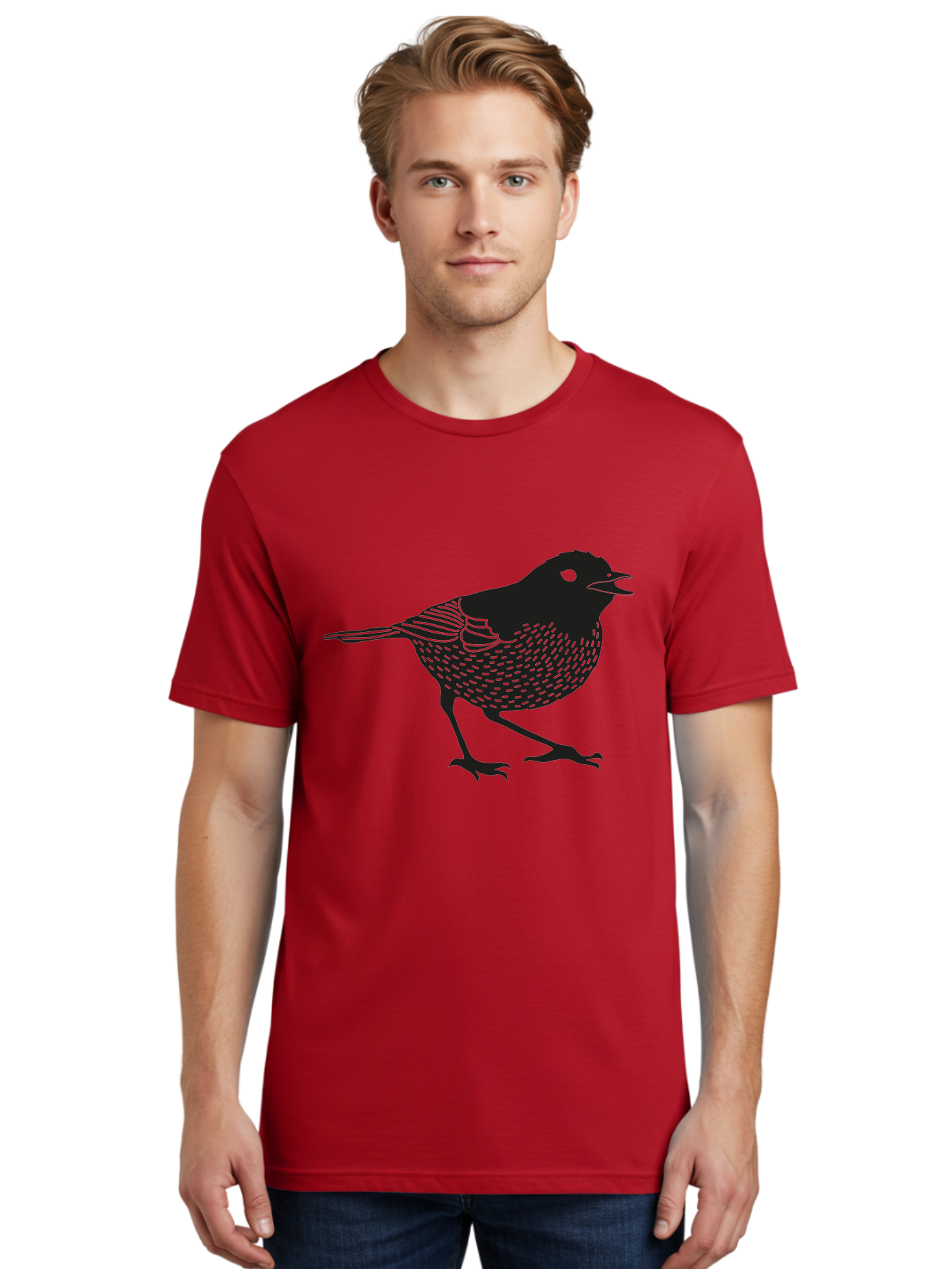 Bird-Silhouette Men'S Graphic Tee, 100% Cotton, Comfortable Casual Summer Wear, Machine Washable, Black Bird Silhouette, Graphic Illustration, Bird In Flight, Wildlife Art, Minimalist Design, Birdwatching, Ornithology Aac184