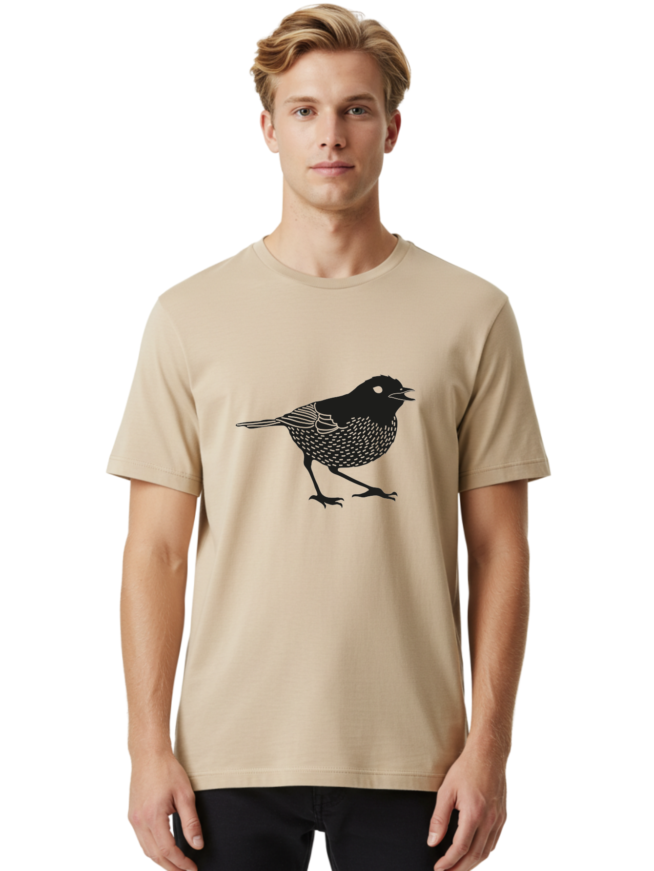 Bird-Silhouette Men'S Graphic Tee, 100% Cotton, Comfortable Casual Summer Wear, Machine Washable, Black Bird Silhouette, Graphic Illustration, Bird In Flight, Wildlife Art, Minimalist Design, Birdwatching, Ornithology Aac184