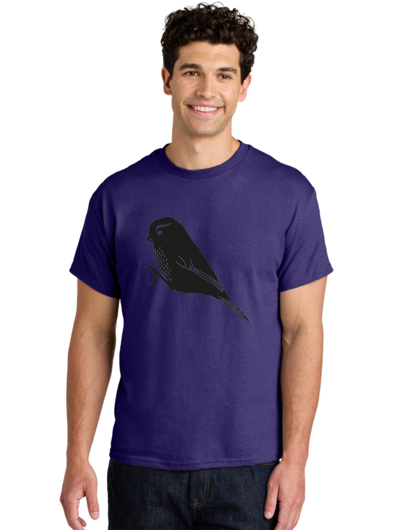 Bird Men'S Graphic Tee, 100% Cotton, Comfortable Casual Summer Wear, Machine Washable, Bird Silhouette, Sparrow Design, Simple Graphics, Minimalist Art, Avian Illustration, Wildlife Iconography, Feathered Friend Aac186