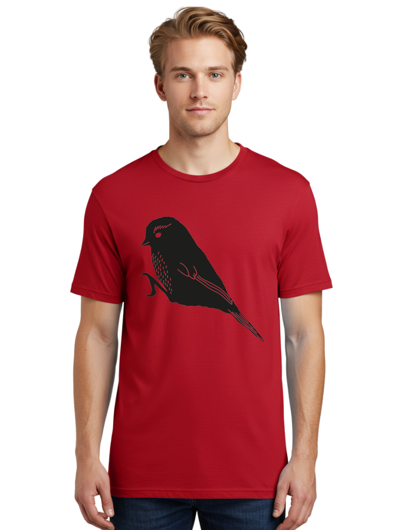 Bird Men'S Graphic Tee, 100% Cotton, Comfortable Casual Summer Wear, Machine Washable, Bird Silhouette, Sparrow Design, Simple Graphics, Minimalist Art, Avian Illustration, Wildlife Iconography, Feathered Friend Aac186