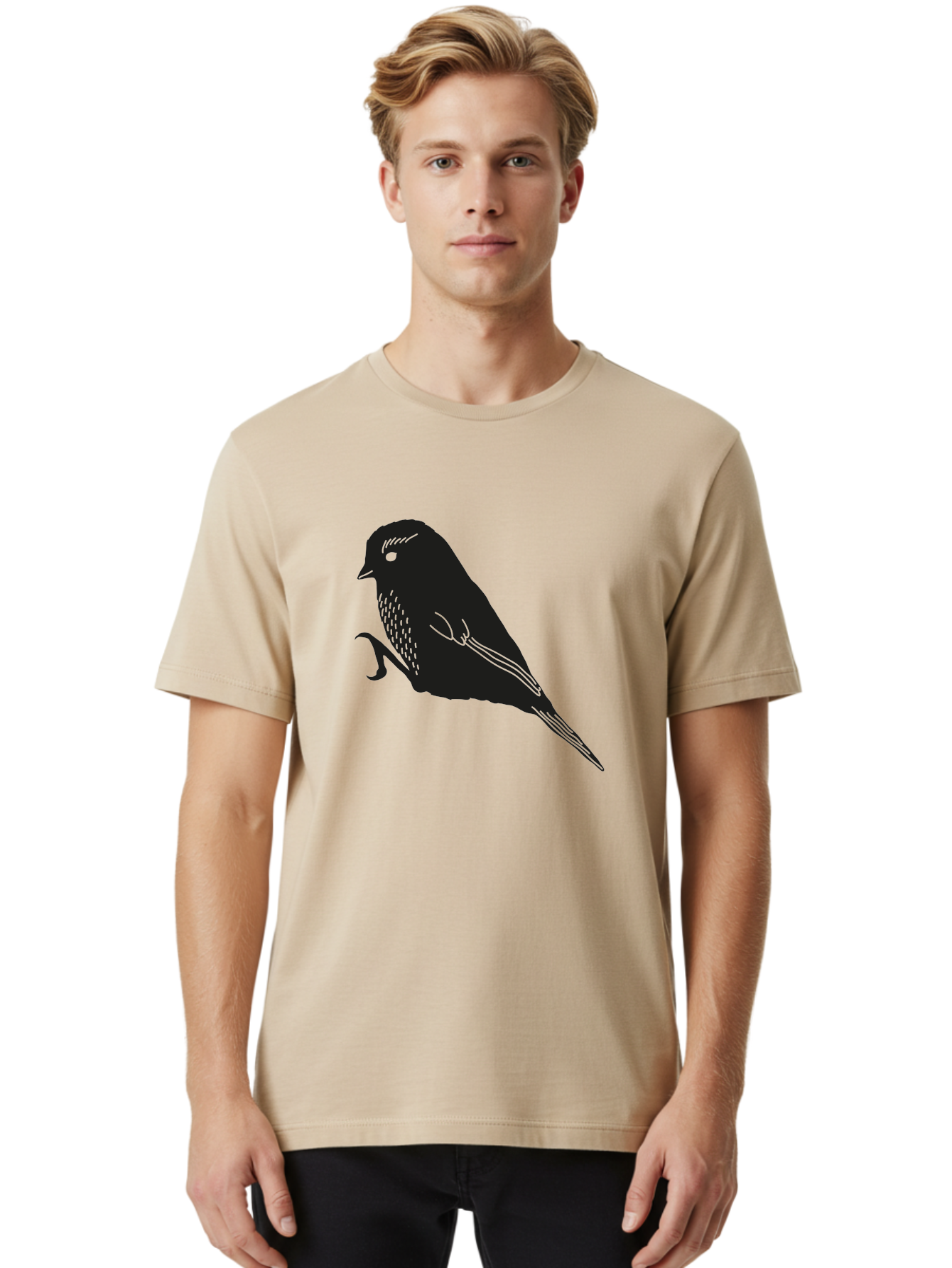 Bird Men'S Graphic Tee, 100% Cotton, Comfortable Casual Summer Wear, Machine Washable, Bird Silhouette, Sparrow Design, Simple Graphics, Minimalist Art, Avian Illustration, Wildlife Iconography, Feathered Friend Aac186