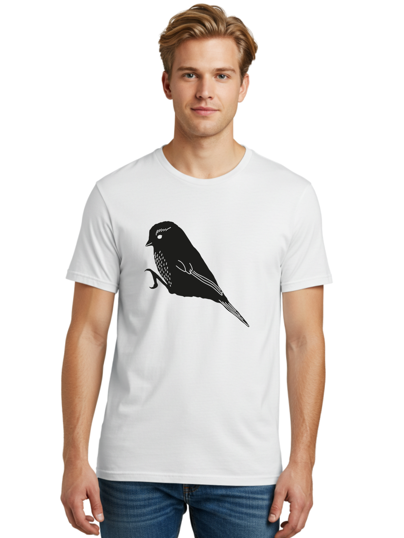 Bird Men'S Graphic Tee, 100% Cotton, Comfortable Casual Summer Wear, Machine Washable, Bird Silhouette, Sparrow Design, Simple Graphics, Minimalist Art, Avian Illustration, Wildlife Iconography, Feathered Friend Aac186