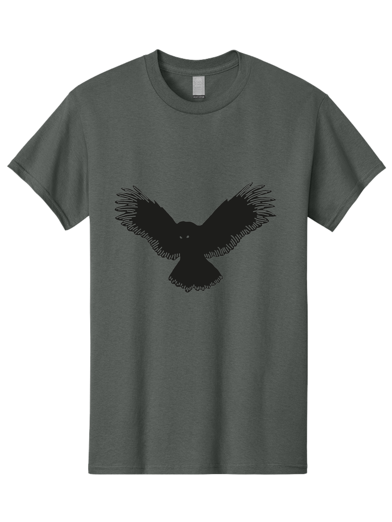 Black-Bird-Silhouette-With-Green-Eyes Men'S Graphic Tee, 100% Cotton, Comfortable Casual Summer Wear, Machine Washable, Bird In Flight, Black Silhouette, Feathers, Wings Spread, Owl-Like Features, Glowing Eyes, Dark Bird, Flight Motion, Aac187