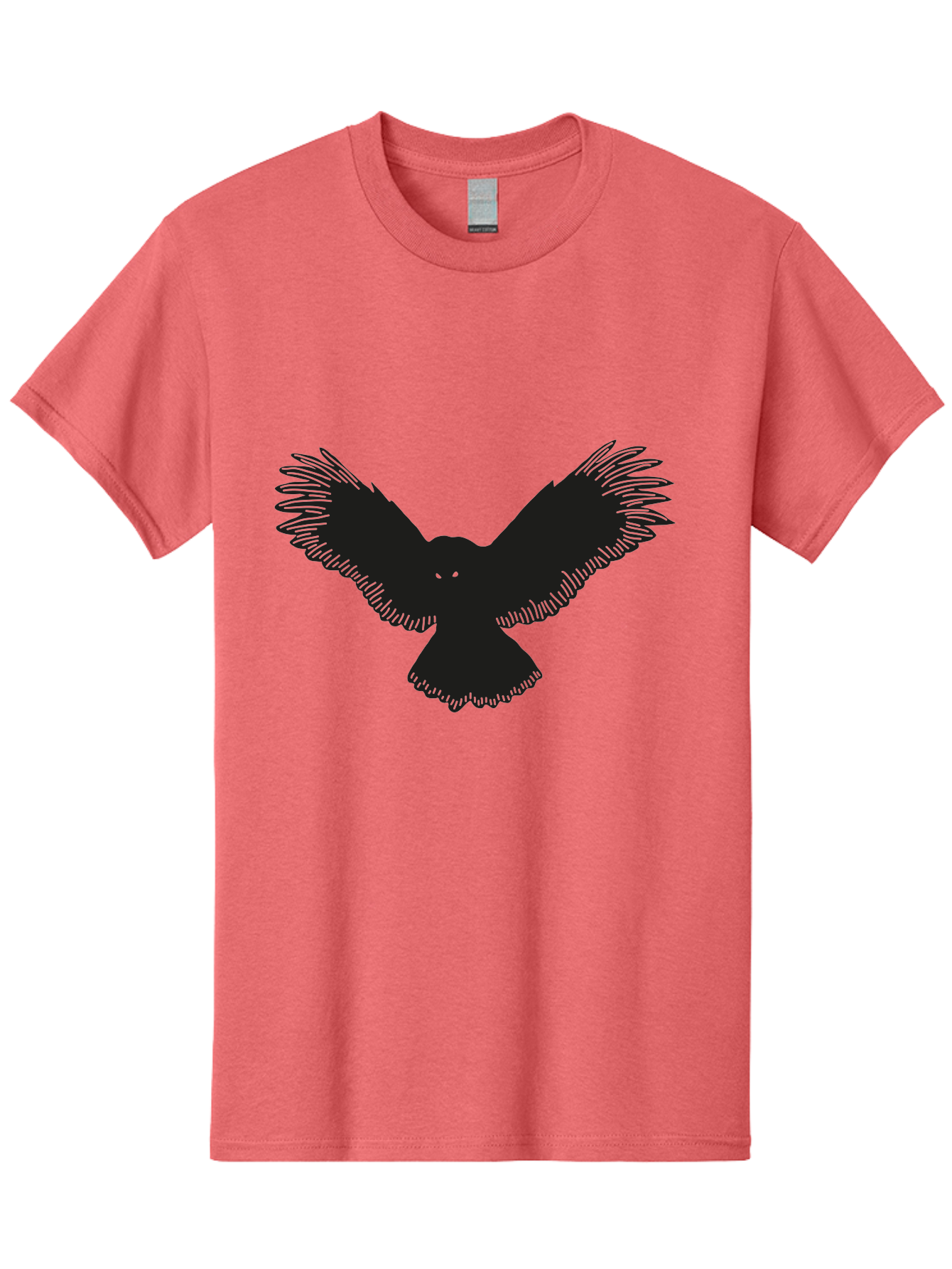 Black-Bird-Silhouette-With-Green-Eyes Men'S Graphic Tee, 100% Cotton, Comfortable Casual Summer Wear, Machine Washable, Bird In Flight, Black Silhouette, Feathers, Wings Spread, Owl-Like Features, Glowing Eyes, Dark Bird, Flight Motion, Aac187