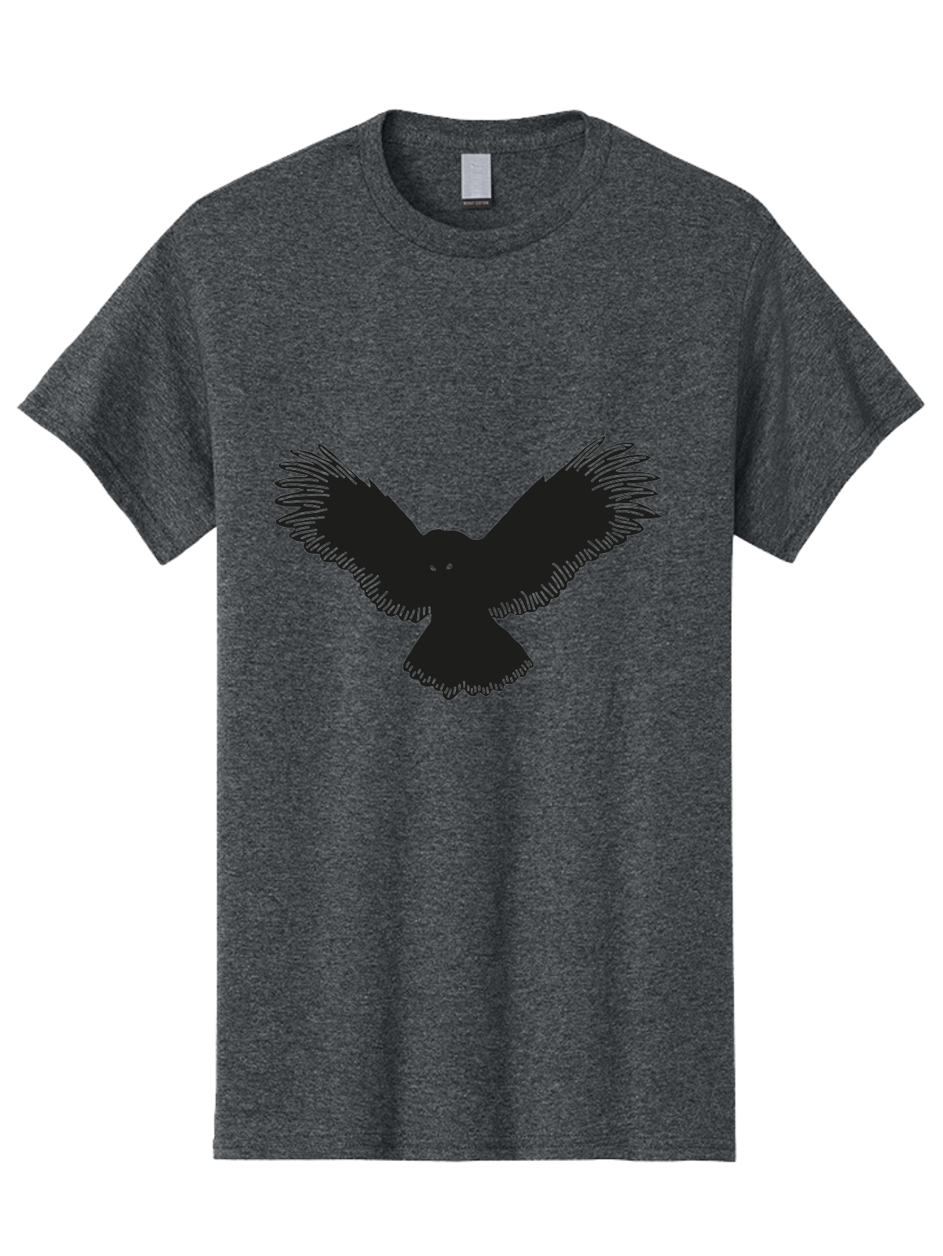 Black-Bird-Silhouette-With-Green-Eyes Men'S Graphic Tee, 100% Cotton, Comfortable Casual Summer Wear, Machine Washable, Bird In Flight, Black Silhouette, Feathers, Wings Spread, Owl-Like Features, Glowing Eyes, Dark Bird, Flight Motion, Aac187