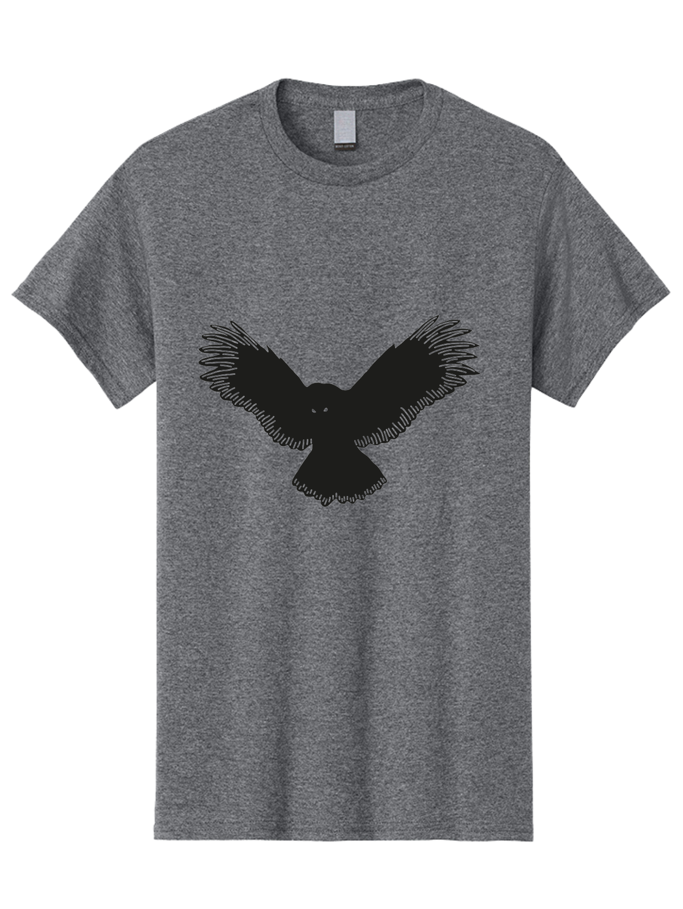 Black-Bird-Silhouette-With-Green-Eyes Men'S Graphic Tee, 100% Cotton, Comfortable Casual Summer Wear, Machine Washable, Bird In Flight, Black Silhouette, Feathers, Wings Spread, Owl-Like Features, Glowing Eyes, Dark Bird, Flight Motion, Aac187