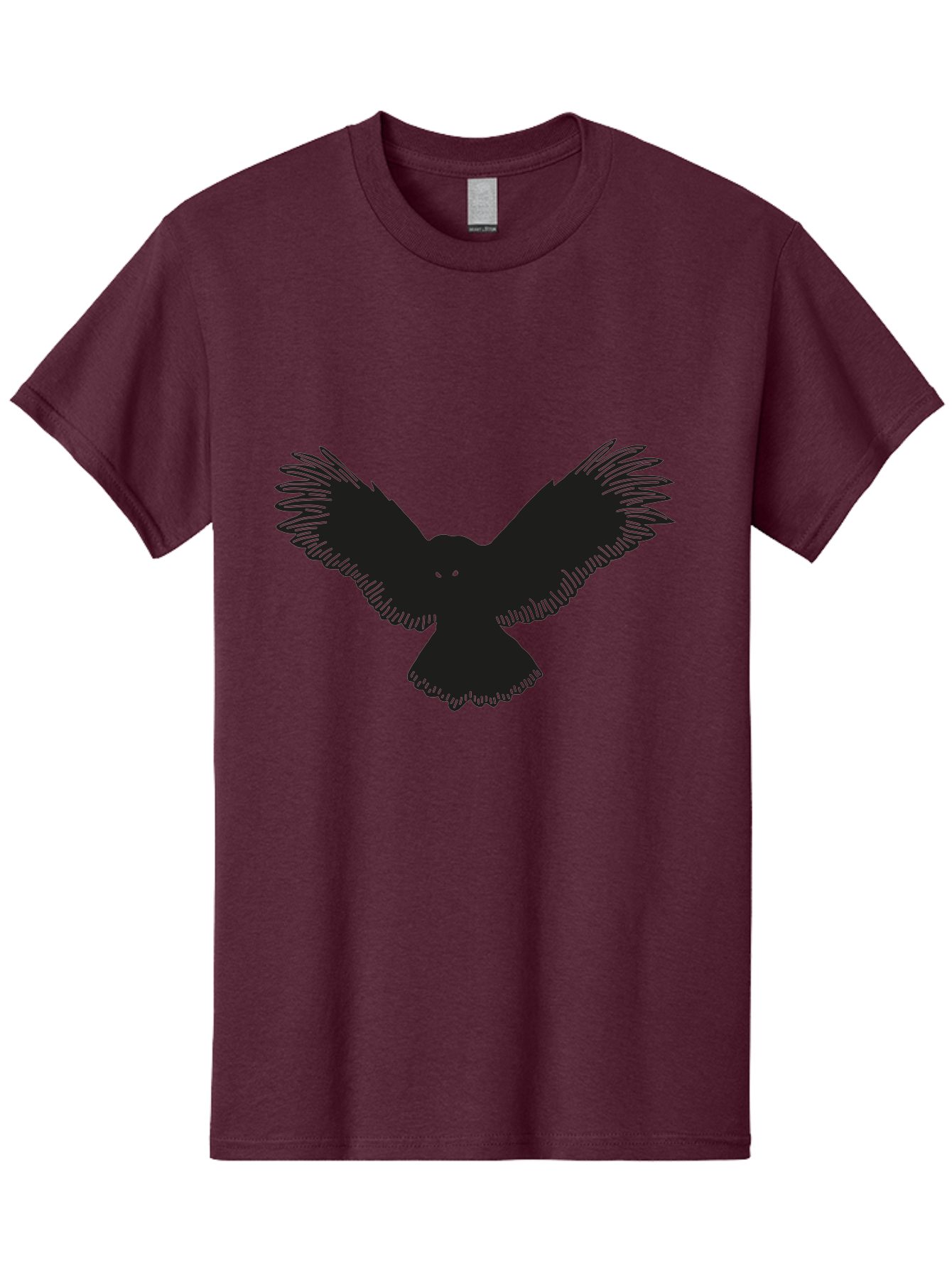 Black-Bird-Silhouette-With-Green-Eyes Men'S Graphic Tee, 100% Cotton, Comfortable Casual Summer Wear, Machine Washable, Bird In Flight, Black Silhouette, Feathers, Wings Spread, Owl-Like Features, Glowing Eyes, Dark Bird, Flight Motion, Aac187