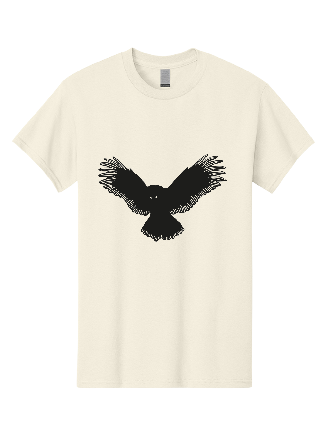 Black-Bird-Silhouette-With-Green-Eyes Men'S Graphic Tee, 100% Cotton, Comfortable Casual Summer Wear, Machine Washable, Bird In Flight, Black Silhouette, Feathers, Wings Spread, Owl-Like Features, Glowing Eyes, Dark Bird, Flight Motion, Aac187