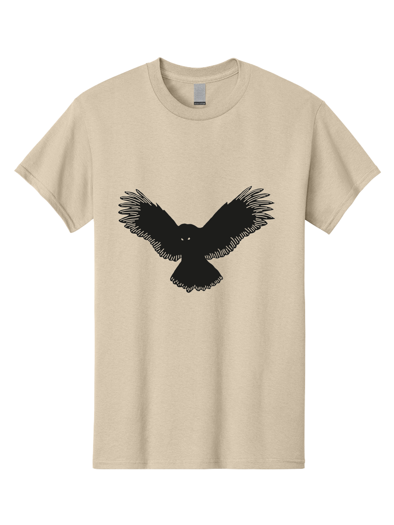 Black-Bird-Silhouette-With-Green-Eyes Men'S Graphic Tee, 100% Cotton, Comfortable Casual Summer Wear, Machine Washable, Bird In Flight, Black Silhouette, Feathers, Wings Spread, Owl-Like Features, Glowing Eyes, Dark Bird, Flight Motion, Aac187
