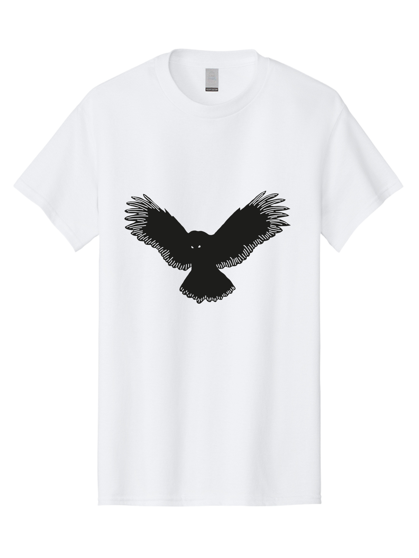 Black-Bird-Silhouette-With-Green-Eyes Men'S Graphic Tee, 100% Cotton, Comfortable Casual Summer Wear, Machine Washable, Bird In Flight, Black Silhouette, Feathers, Wings Spread, Owl-Like Features, Glowing Eyes, Dark Bird, Flight Motion, Aac187