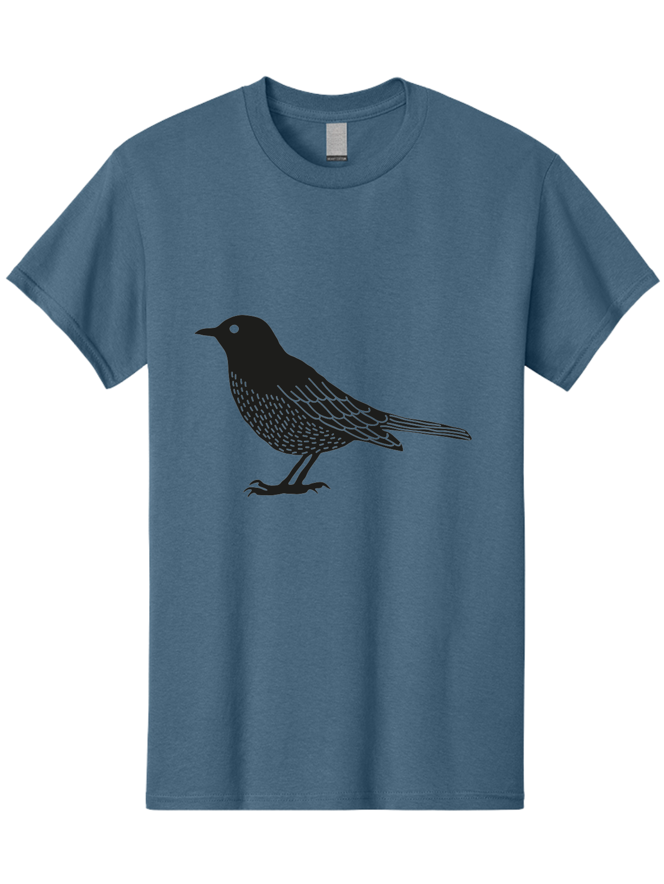 Black-Bird Men'S Graphic Tee, 100% Cotton, Comfortable Casual Summer Wear, Machine Washable, Black Bird, Bird Silhouette, Simple Art, Minimalist Design, Wildlife Illustration, Green Eye, Bird Watching, Nature Graphics Aac188