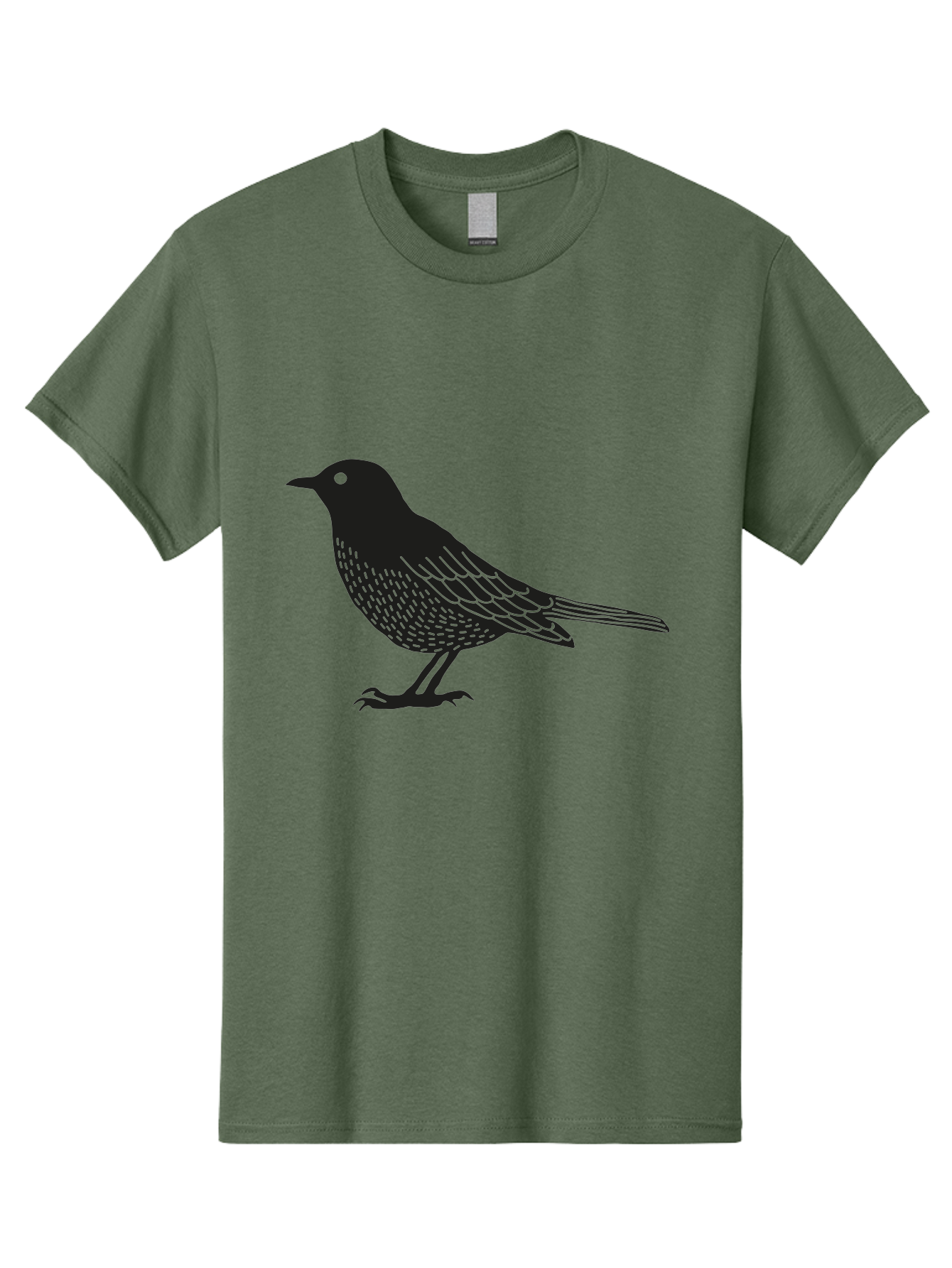 Black-Bird Men'S Graphic Tee, 100% Cotton, Comfortable Casual Summer Wear, Machine Washable, Black Bird, Bird Silhouette, Simple Art, Minimalist Design, Wildlife Illustration, Green Eye, Bird Watching, Nature Graphics Aac188