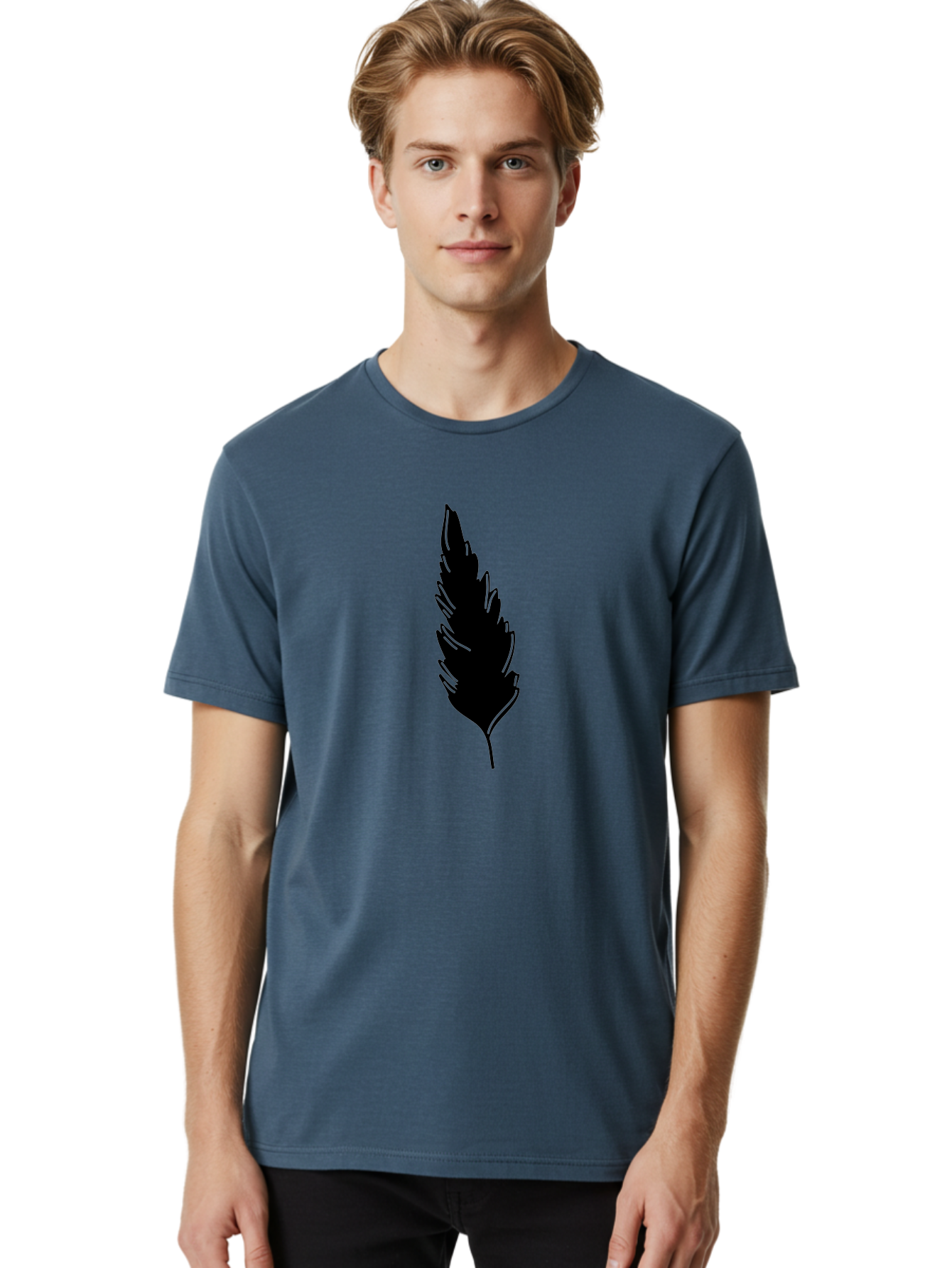 Black-Feather Men'S Graphic Tee, 100% Cotton, Comfortable Casual Summer Wear, Machine Washable, Feather Silhouette, Winged Icon, Simple Design, Minimalist Art, Feather Graphic, Black Silhouette Aac189