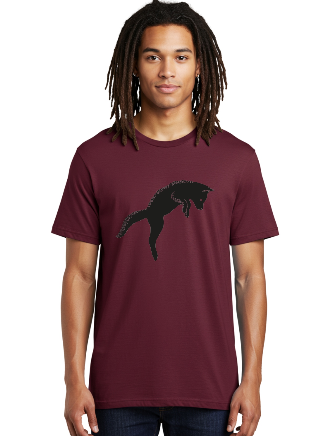 Black-Fox-Silhouette Men'S Graphic Tee, 100% Cotton, Comfortable Casual Summer Wear, Machine Washable, Squirrel Silhouette, Animal Graphic, Wildlife Illustration, Forest Creature, Cute Animal, Jumping Squirrel, Nut Love, Tree Dweller, Aac190
