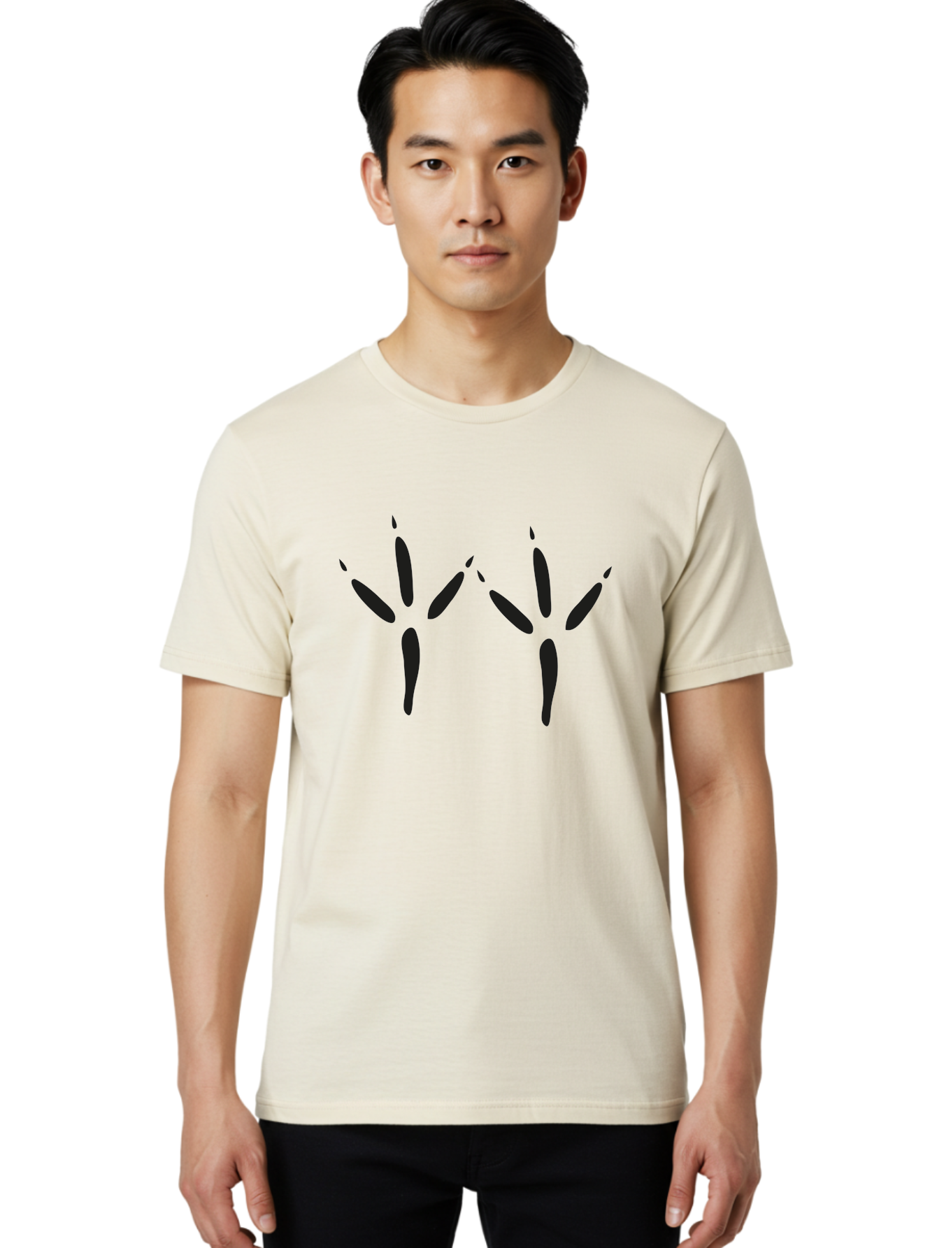 Black-Palm-Prints Men'S Graphic Tee, 100% Cotton, Comfortable Casual Summer Wear, Machine Washable, Cat Paw Prints, Black Paw Prints, Feline Footprints, Animal Tracks, Pet Markings, Simple Design, Minimalist Art Aac191