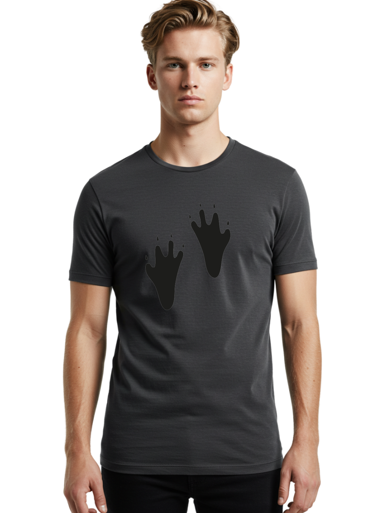 Bloody-Footprints Men'S Graphic Tee, 100% Cotton, Comfortable Casual Summer Wear, Machine Washable, Bloody Footprints, Black Footprints, Dripping Blood, Crime Scene, Forensic Evidence, Violence, Dark Atmosphere, Horror Theme Aac194