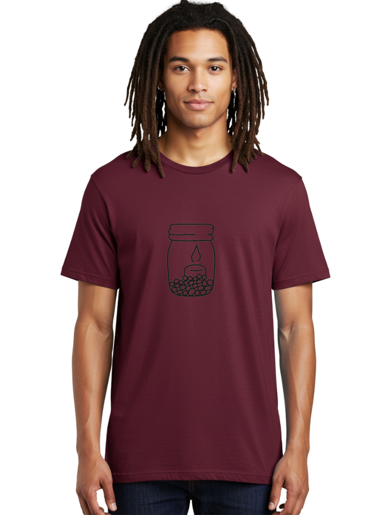 Candle-In-A-Mason-Jar Men'S Graphic Tee, 100% Cotton, Comfortable Casual Summer Wear, Machine Washable, Candle In A Jar, Jar With Candle, Lit Candle, Decorative Jar, Home Decor, Candlelight, Peaceful Ambiance, Minimalist Design, Aac196