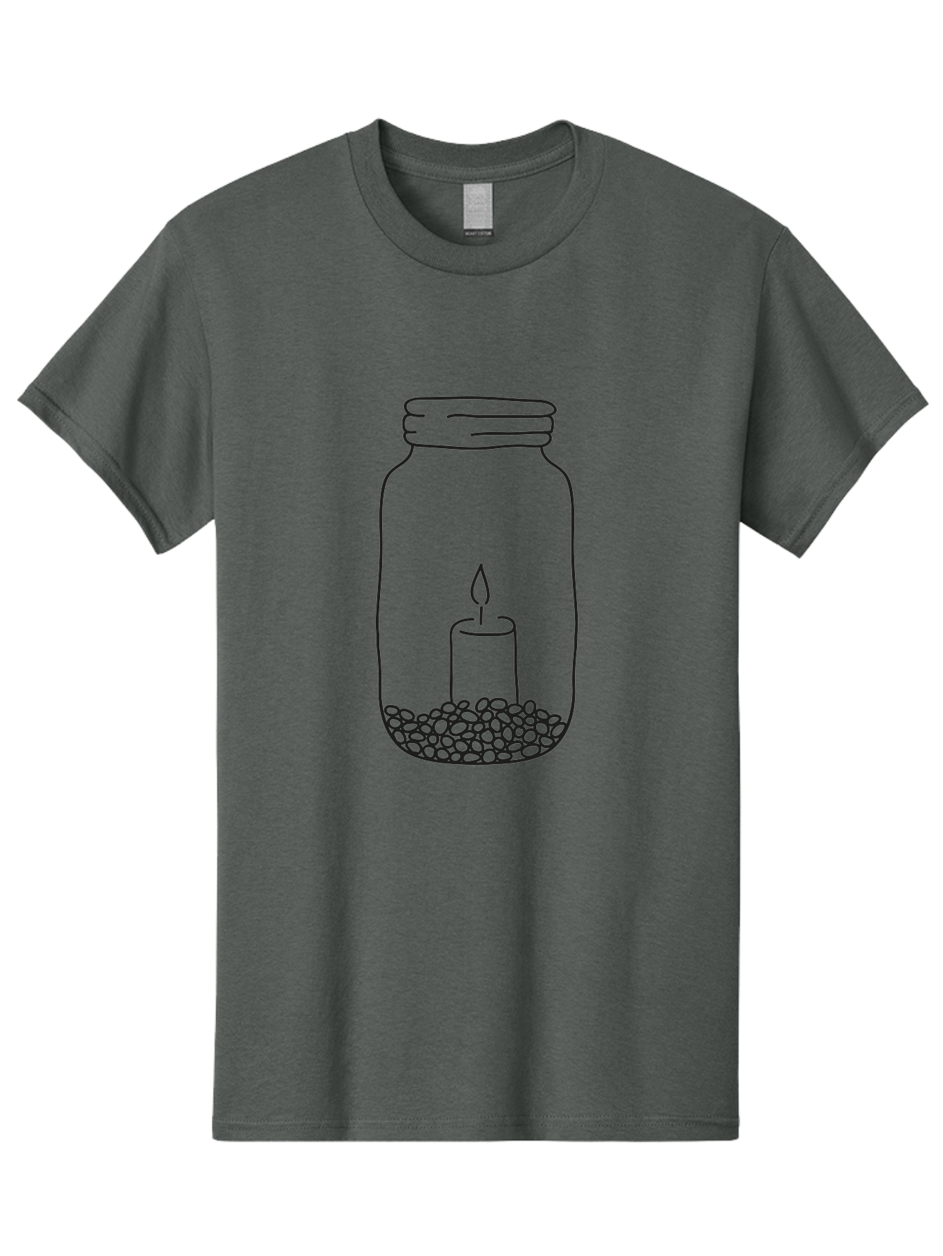 Candle-In-Jar-1 Men'S Graphic Tee, 100% Cotton, Comfortable Casual Summer Wear, Machine Washable, Candle In A Jar, Lit Candle, Pebbles, Simple Line Art, Minimalist Design, Meditation Symbol, Peaceful Ambiance, Zen Decor Aac197