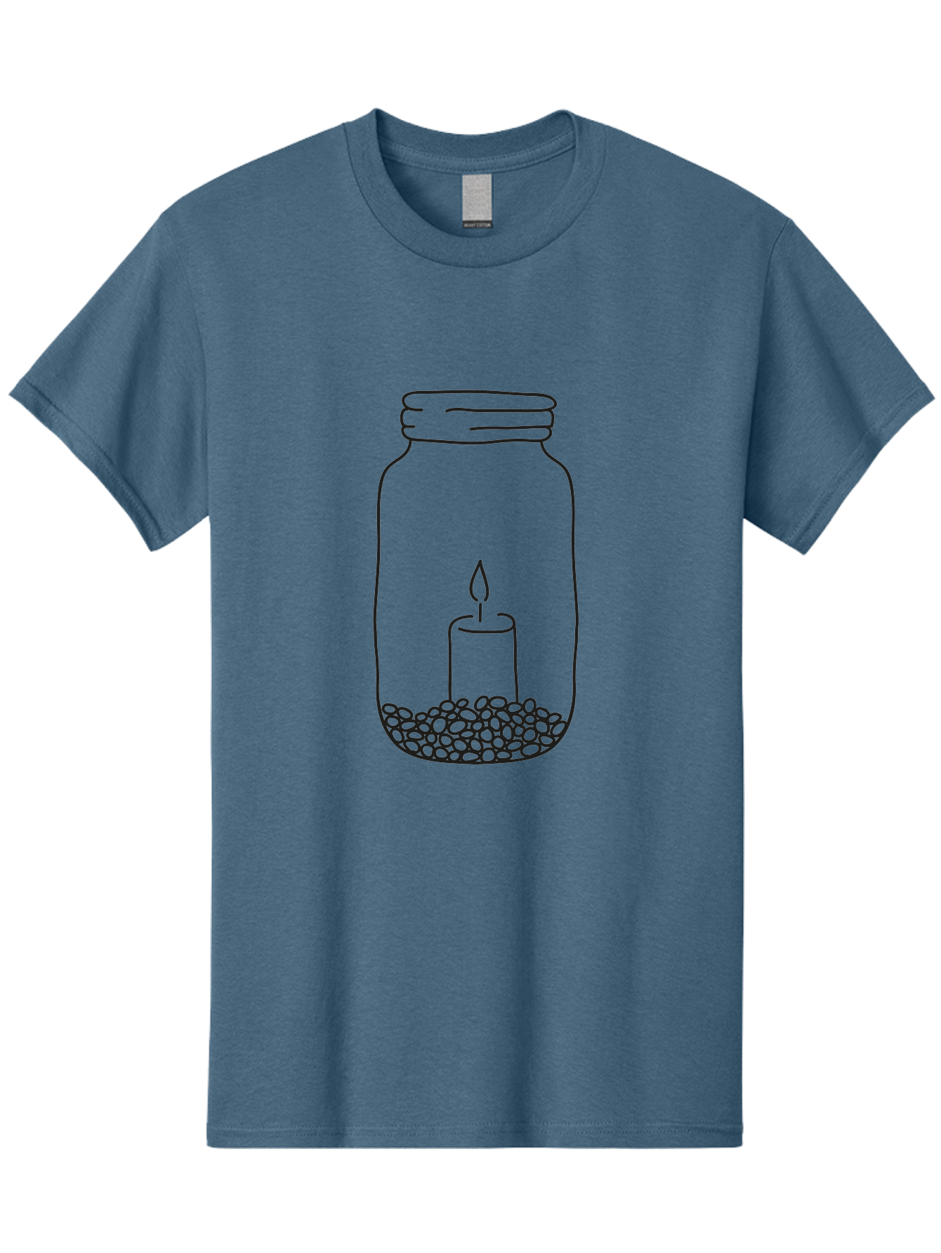 Candle-In-Jar-1 Men'S Graphic Tee, 100% Cotton, Comfortable Casual Summer Wear, Machine Washable, Candle In A Jar, Lit Candle, Pebbles, Simple Line Art, Minimalist Design, Meditation Symbol, Peaceful Ambiance, Zen Decor Aac197