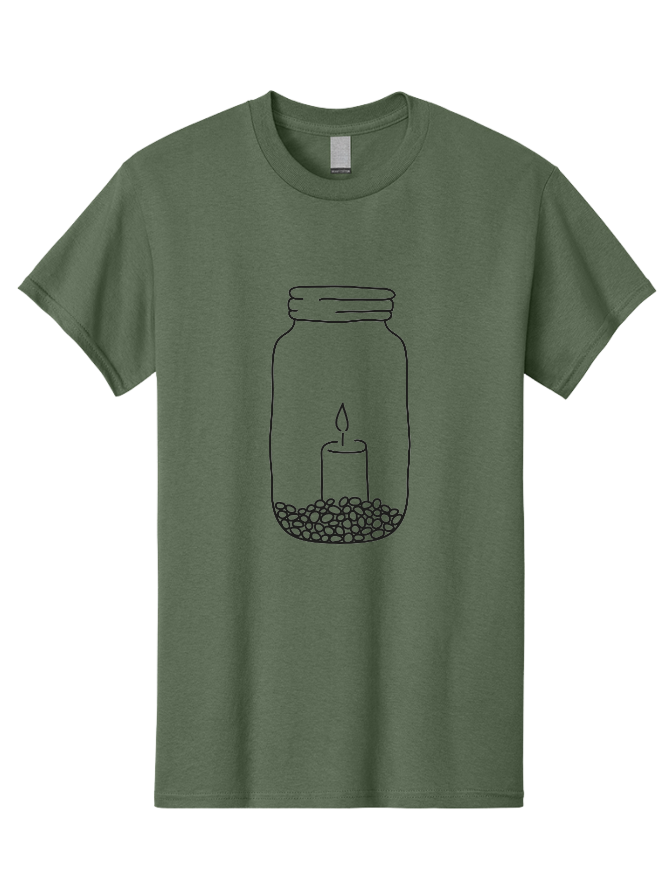 Candle-In-Jar-1 Men'S Graphic Tee, 100% Cotton, Comfortable Casual Summer Wear, Machine Washable, Candle In A Jar, Lit Candle, Pebbles, Simple Line Art, Minimalist Design, Meditation Symbol, Peaceful Ambiance, Zen Decor Aac197