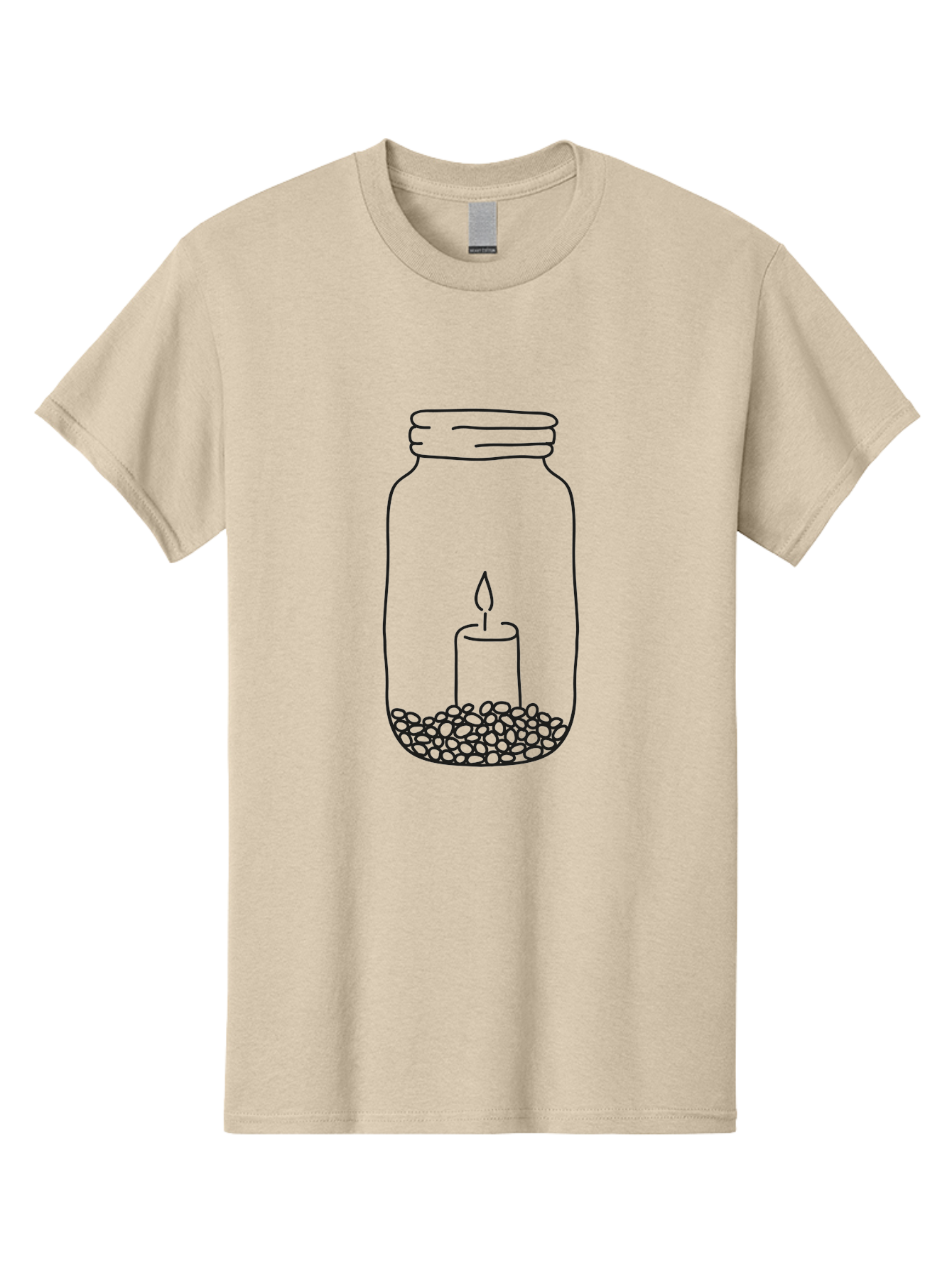 Candle-In-Jar-1 Men'S Graphic Tee, 100% Cotton, Comfortable Casual Summer Wear, Machine Washable, Candle In A Jar, Lit Candle, Pebbles, Simple Line Art, Minimalist Design, Meditation Symbol, Peaceful Ambiance, Zen Decor Aac197
