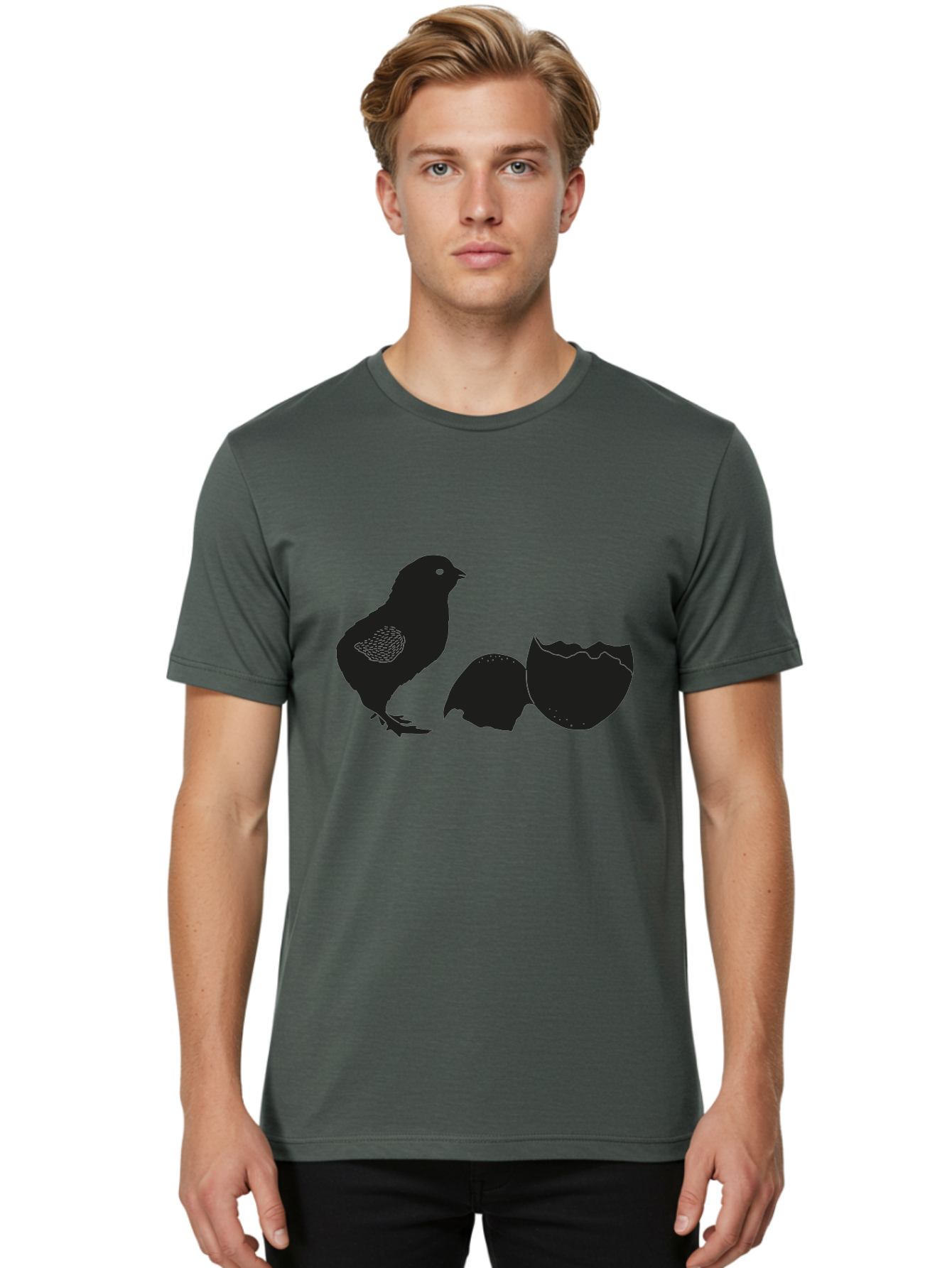 Chicken-Hatching Men'S Graphic Tee, 100% Cotton, Comfortable Casual Summer Wear, Machine Washable, Bird Hatching From Egg, New Life, Animal Birth, Wildlife Scene, Eggshell Cracking, Chick Emergence, Nature'S Wonder Aac202