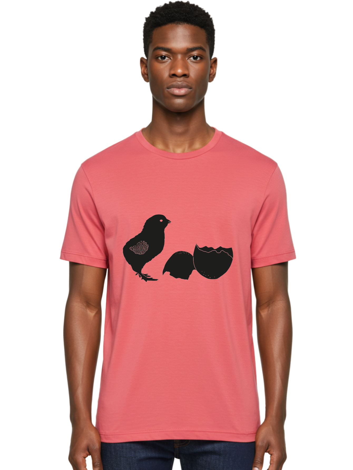 Chicken-Hatching Men'S Graphic Tee, 100% Cotton, Comfortable Casual Summer Wear, Machine Washable, Bird Hatching From Egg, New Life, Animal Birth, Wildlife Scene, Eggshell Cracking, Chick Emergence, Nature'S Wonder Aac202