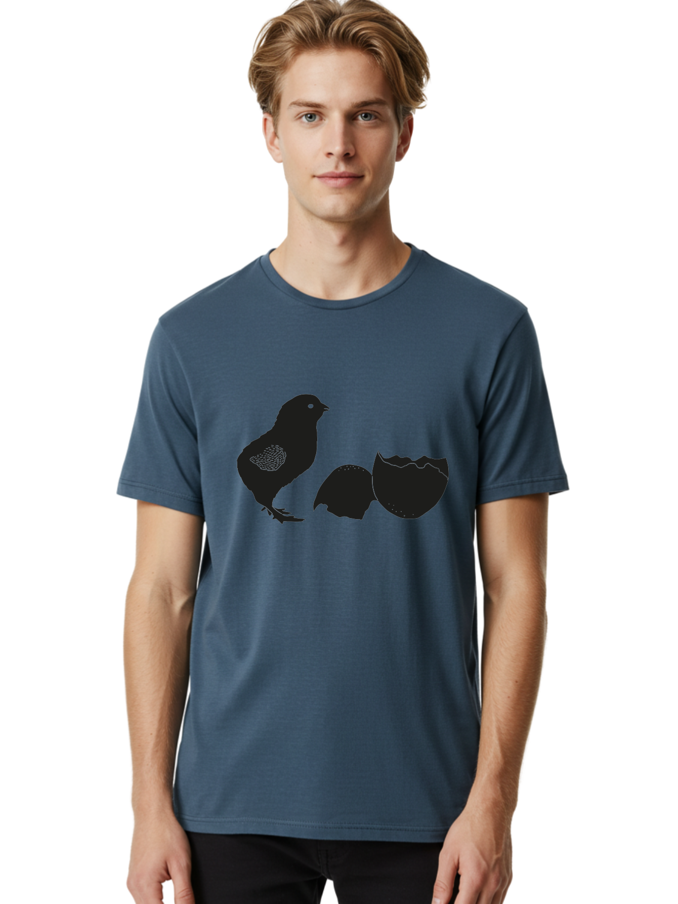 Chicken-Hatching Men'S Graphic Tee, 100% Cotton, Comfortable Casual Summer Wear, Machine Washable, Bird Hatching From Egg, New Life, Animal Birth, Wildlife Scene, Eggshell Cracking, Chick Emergence, Nature'S Wonder Aac202