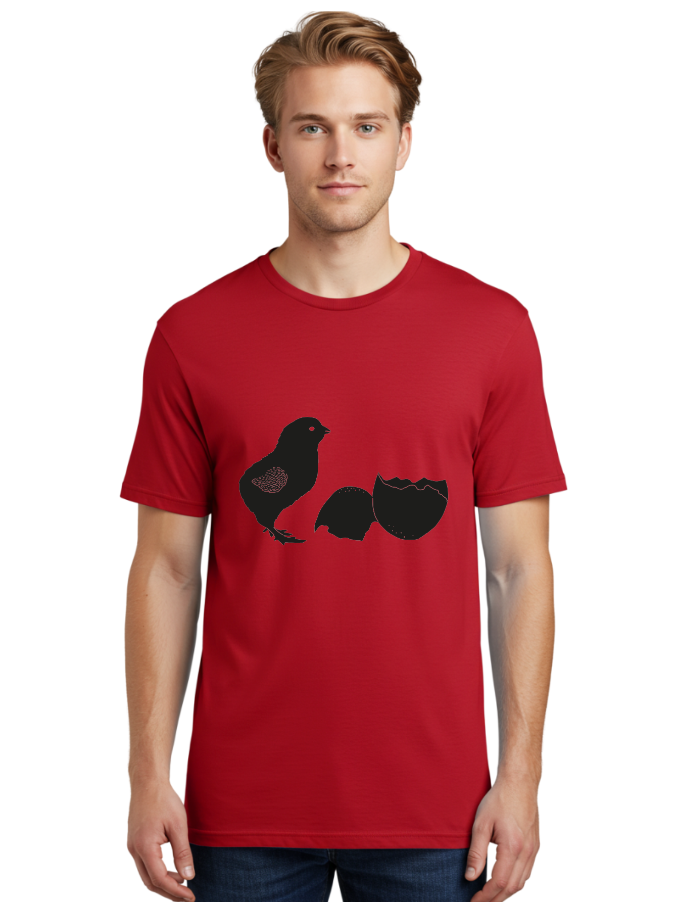 Chicken-Hatching Men'S Graphic Tee, 100% Cotton, Comfortable Casual Summer Wear, Machine Washable, Bird Hatching From Egg, New Life, Animal Birth, Wildlife Scene, Eggshell Cracking, Chick Emergence, Nature'S Wonder Aac202