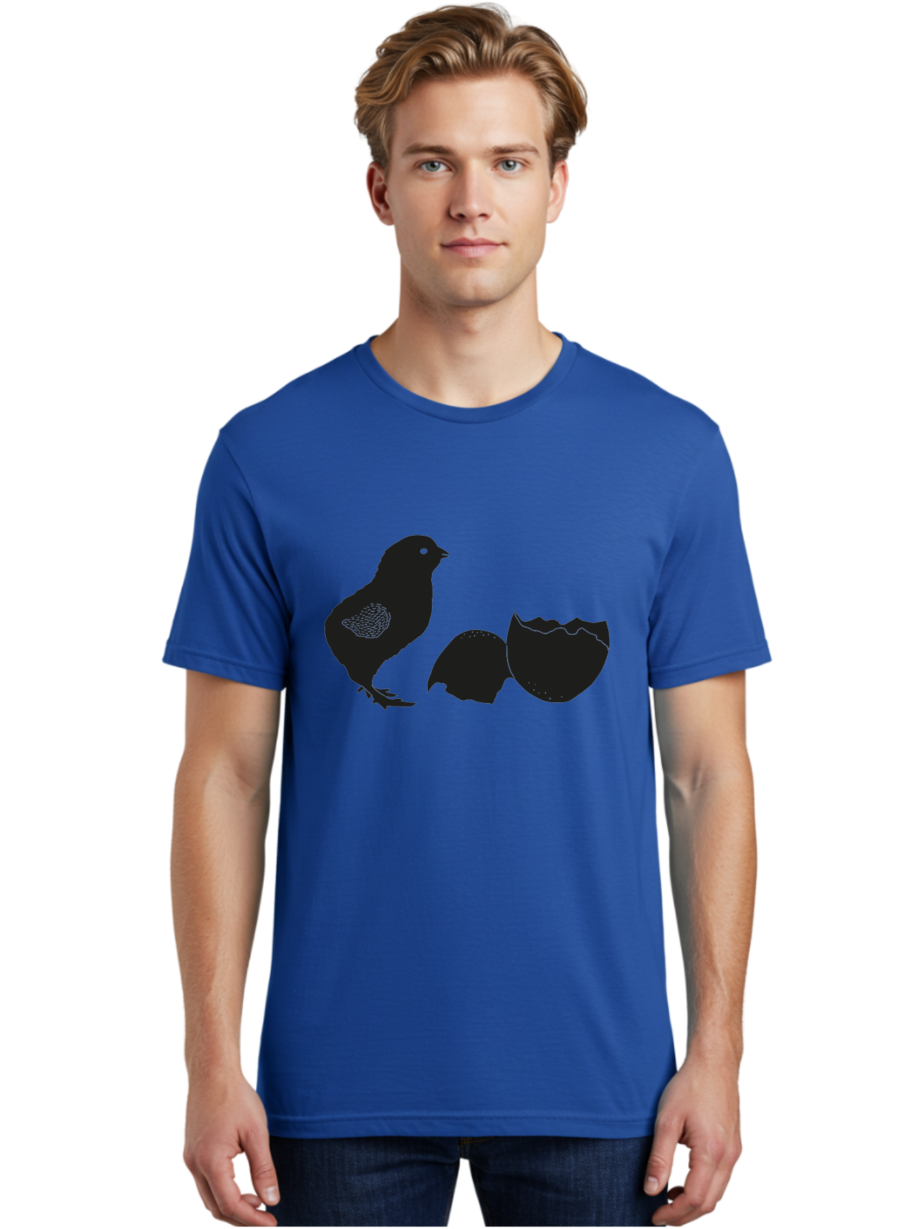 Chicken-Hatching Men'S Graphic Tee, 100% Cotton, Comfortable Casual Summer Wear, Machine Washable, Bird Hatching From Egg, New Life, Animal Birth, Wildlife Scene, Eggshell Cracking, Chick Emergence, Nature'S Wonder Aac202