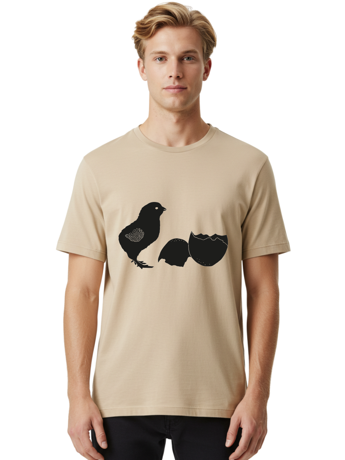 Chicken-Hatching Men'S Graphic Tee, 100% Cotton, Comfortable Casual Summer Wear, Machine Washable, Bird Hatching From Egg, New Life, Animal Birth, Wildlife Scene, Eggshell Cracking, Chick Emergence, Nature'S Wonder Aac202