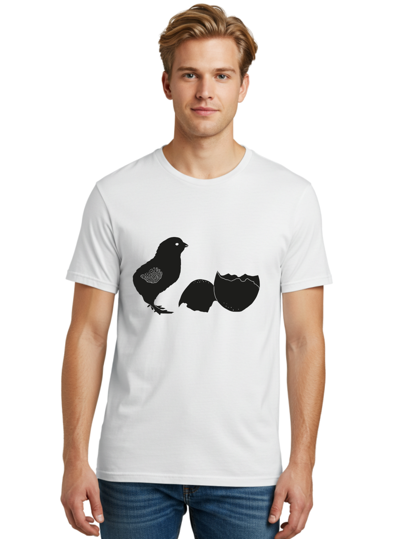 Chicken-Hatching Men'S Graphic Tee, 100% Cotton, Comfortable Casual Summer Wear, Machine Washable, Bird Hatching From Egg, New Life, Animal Birth, Wildlife Scene, Eggshell Cracking, Chick Emergence, Nature'S Wonder Aac202