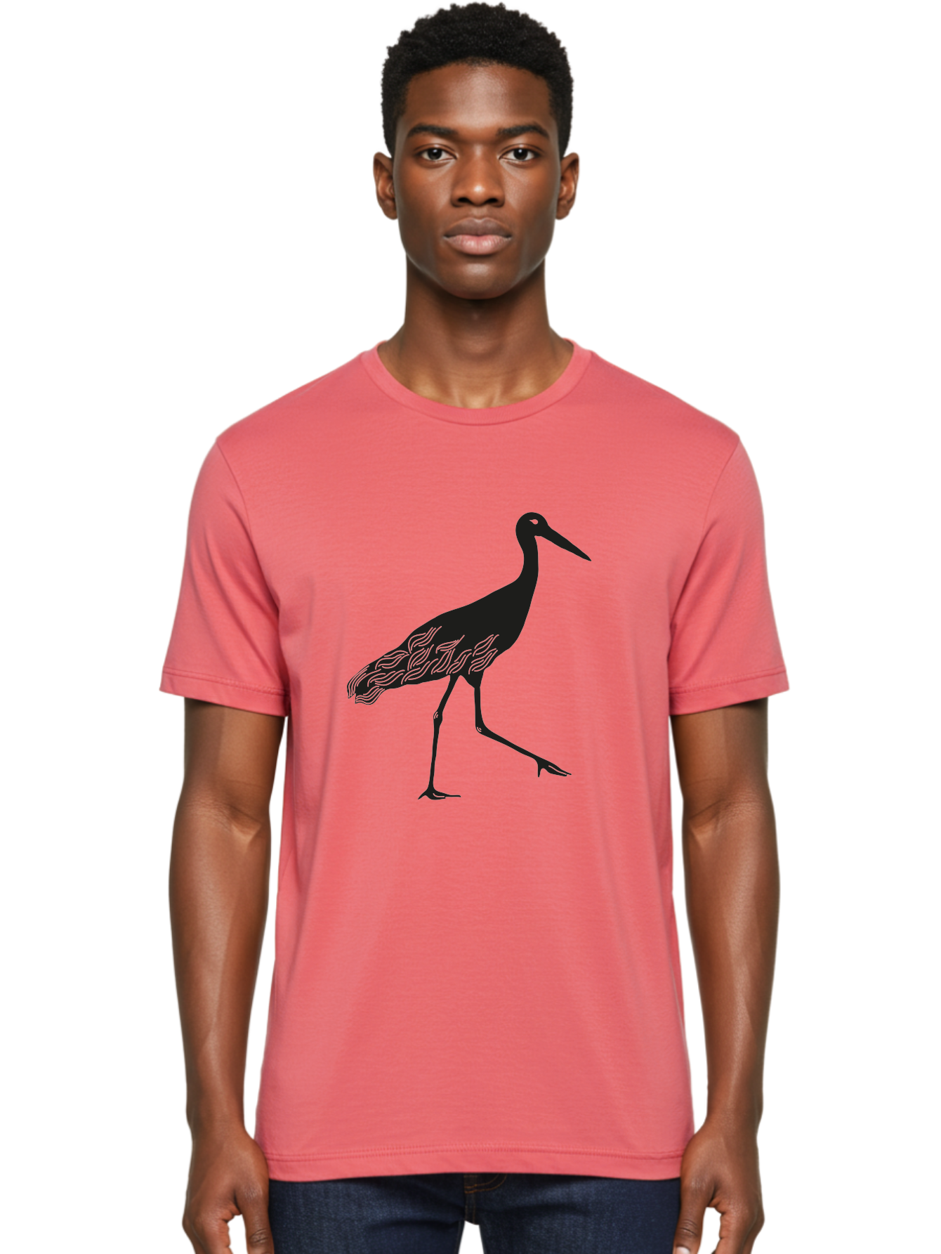 Crane Men'S Graphic Tee, 100% Cotton, Comfortable Casual Summer Wear, Machine Washable, Crane Bird, Bird Silhouette, Wild Crane, Long Neck, Wavy Lines, Abstract Bird, Minimalist Design, Simple Art, Bird Illustration Aac203
