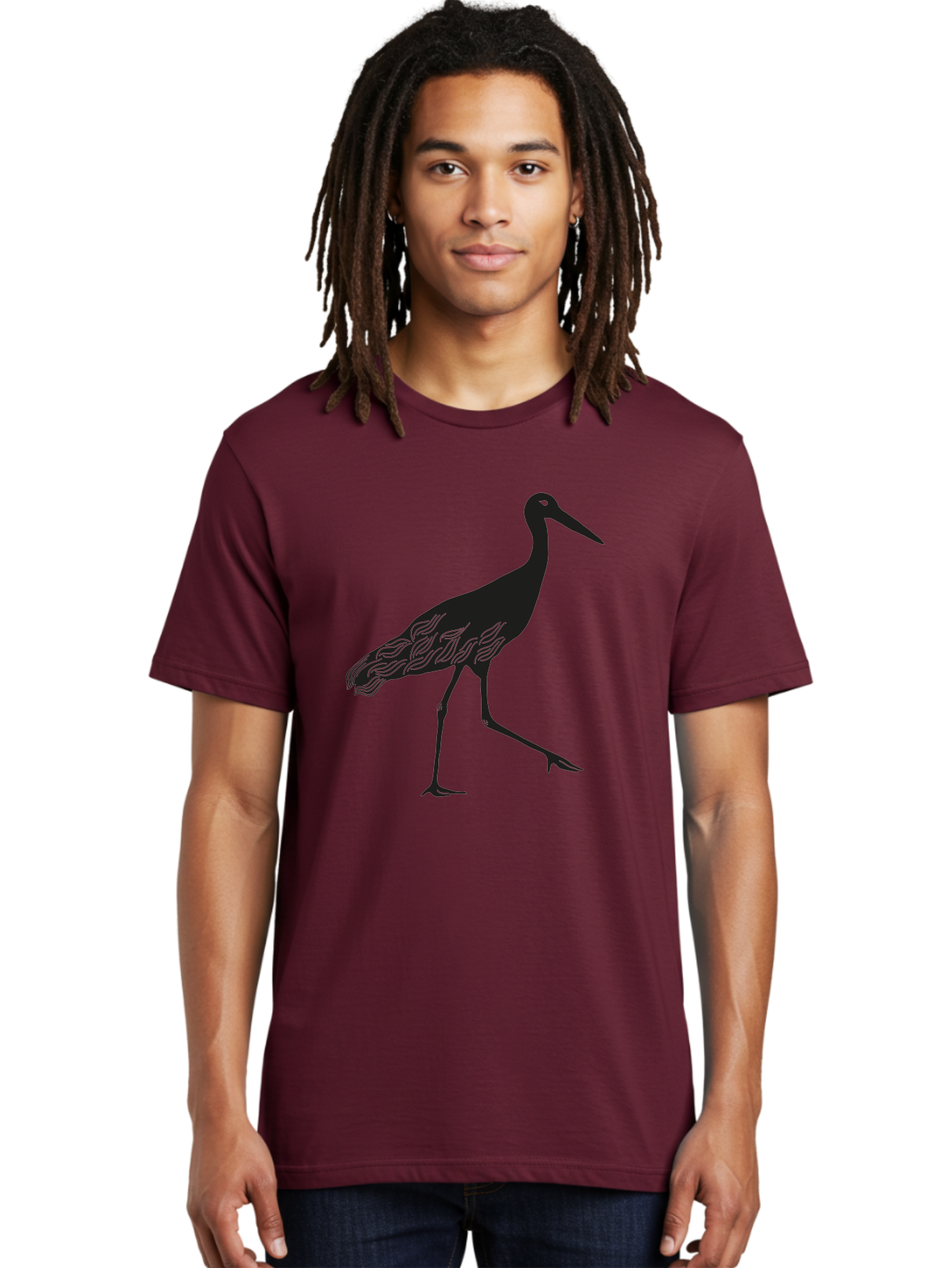 Crane Men'S Graphic Tee, 100% Cotton, Comfortable Casual Summer Wear, Machine Washable, Crane Bird, Bird Silhouette, Wild Crane, Long Neck, Wavy Lines, Abstract Bird, Minimalist Design, Simple Art, Bird Illustration Aac203