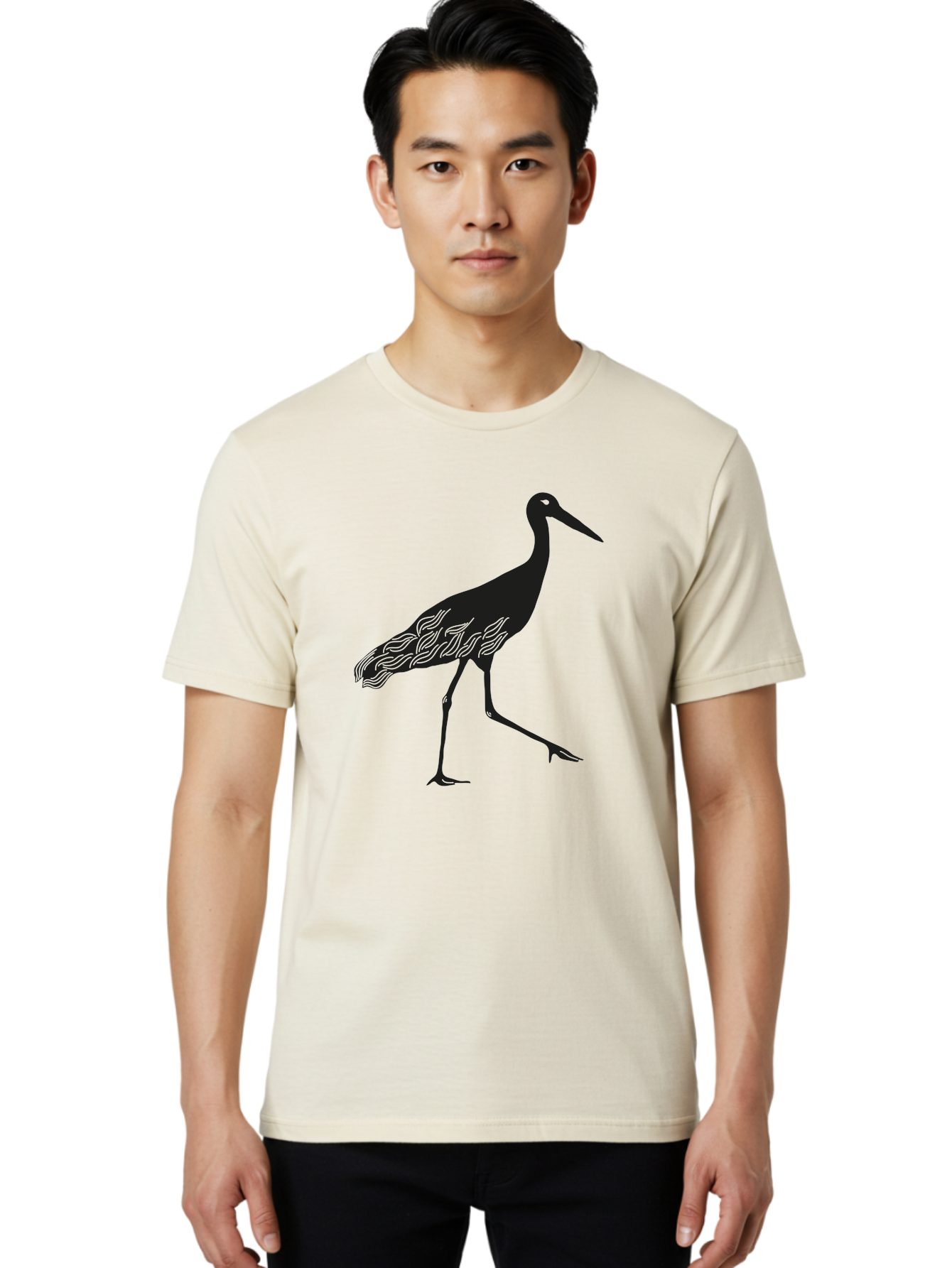 Crane Men'S Graphic Tee, 100% Cotton, Comfortable Casual Summer Wear, Machine Washable, Crane Bird, Bird Silhouette, Wild Crane, Long Neck, Wavy Lines, Abstract Bird, Minimalist Design, Simple Art, Bird Illustration Aac203