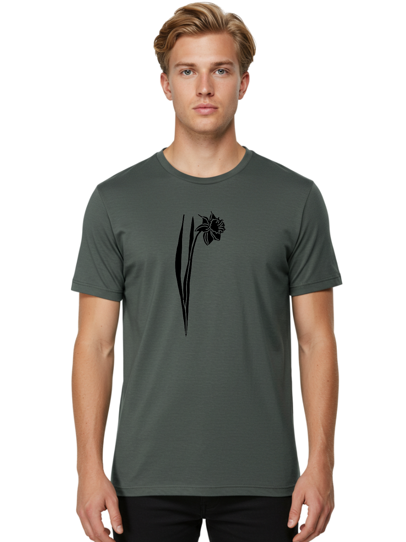 Daffodil Men'S Graphic Tee, 100% Cotton, Comfortable Casual Summer Wear, Machine Washable, Black Daffodil, Simple Silhouette, Minimalist Design, Flower Graphic, Spring Symbol, Botanical Illustration, Elegant Lines, Floral Motif Aac204
