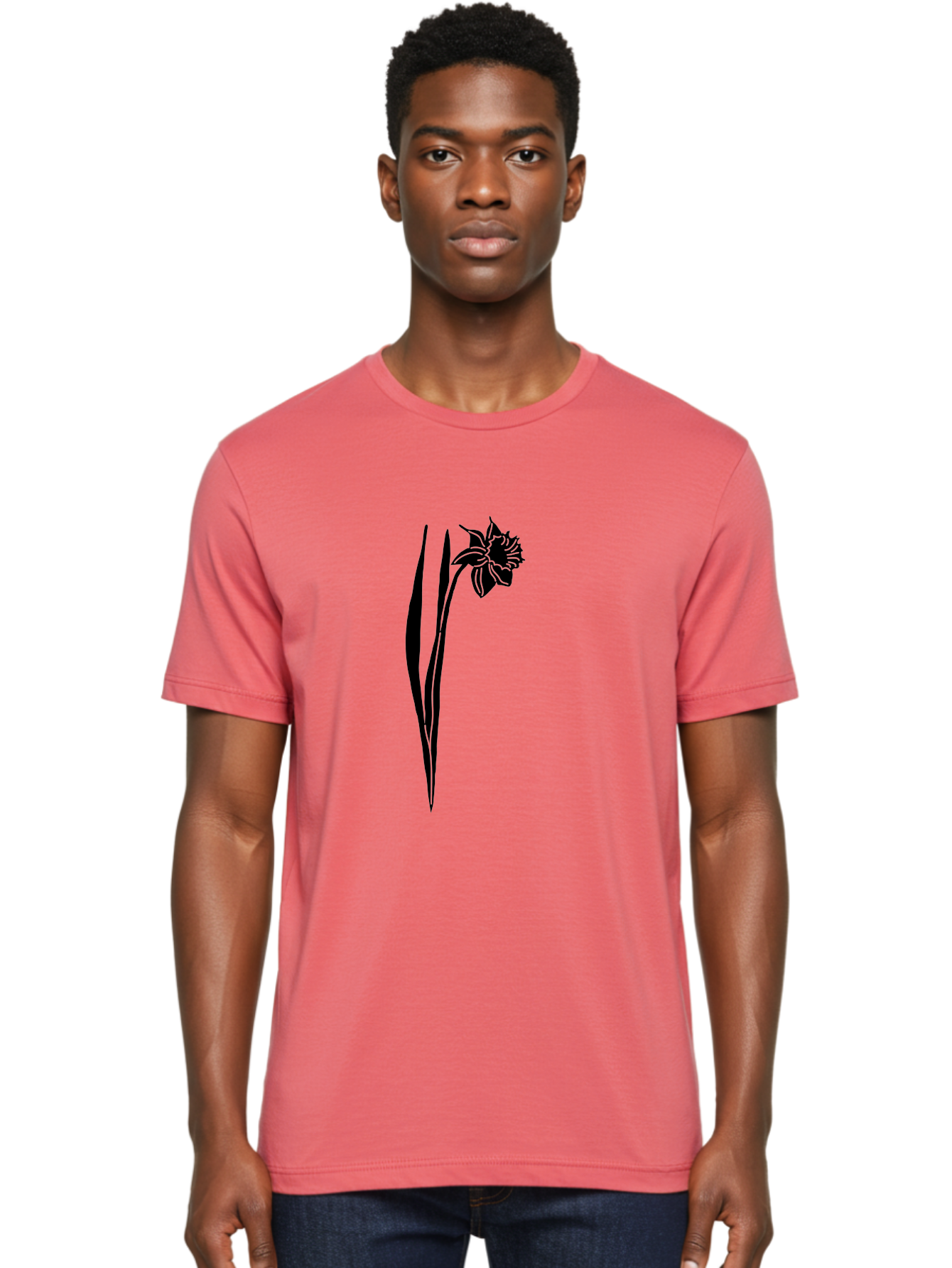Daffodil Men'S Graphic Tee, 100% Cotton, Comfortable Casual Summer Wear, Machine Washable, Black Daffodil, Simple Silhouette, Minimalist Design, Flower Graphic, Spring Symbol, Botanical Illustration, Elegant Lines, Floral Motif Aac204