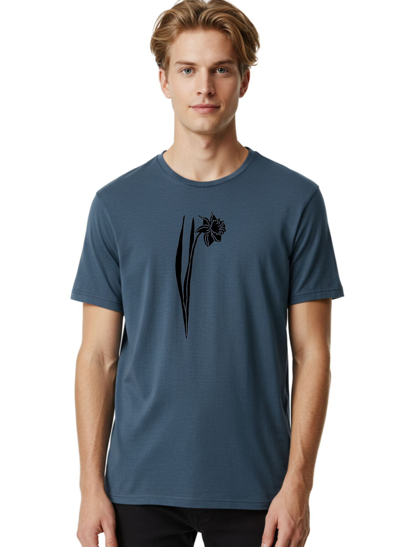 Daffodil Men'S Graphic Tee, 100% Cotton, Comfortable Casual Summer Wear, Machine Washable, Black Daffodil, Simple Silhouette, Minimalist Design, Flower Graphic, Spring Symbol, Botanical Illustration, Elegant Lines, Floral Motif Aac204