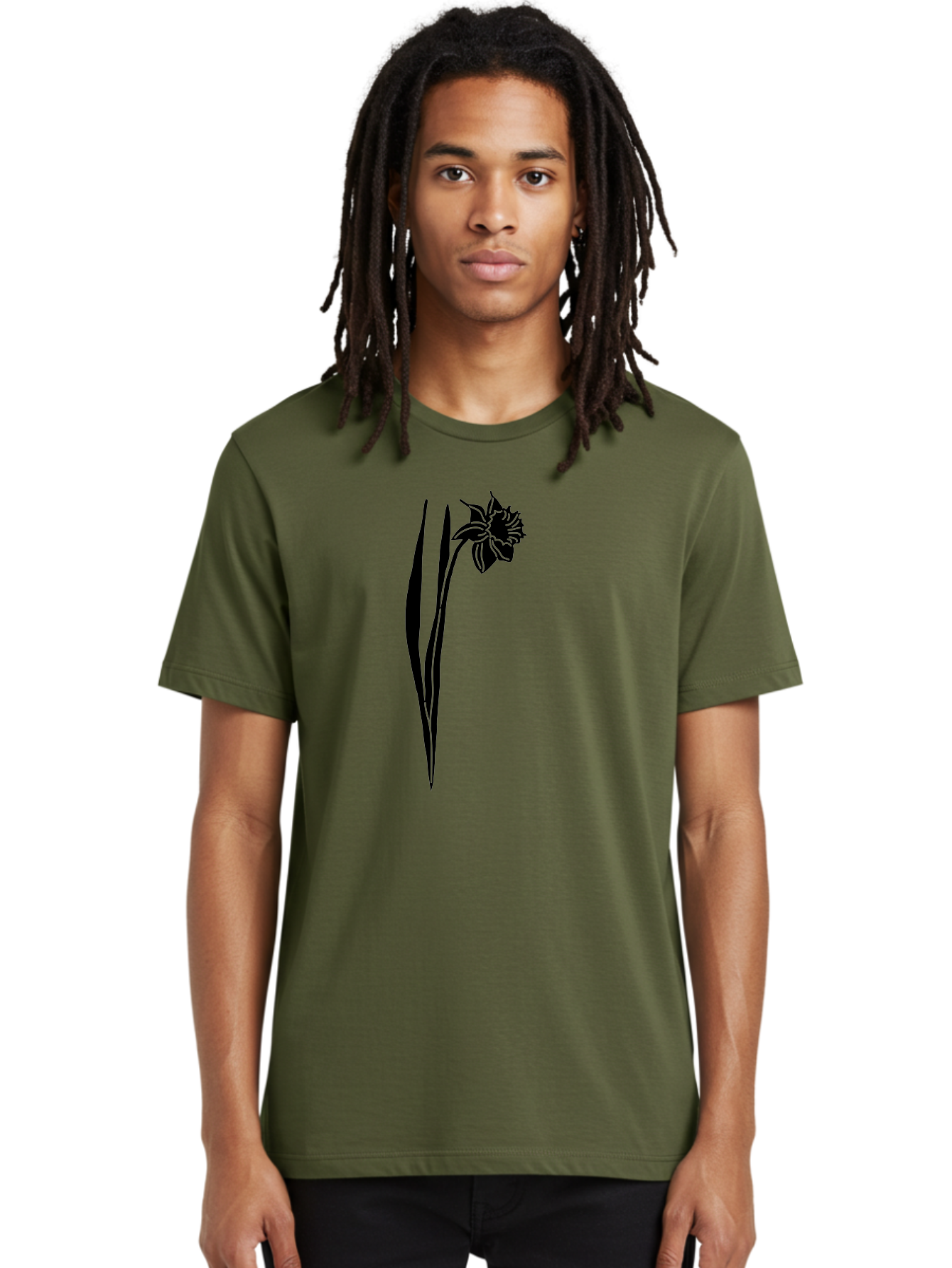 Daffodil Men'S Graphic Tee, 100% Cotton, Comfortable Casual Summer Wear, Machine Washable, Black Daffodil, Simple Silhouette, Minimalist Design, Flower Graphic, Spring Symbol, Botanical Illustration, Elegant Lines, Floral Motif Aac204