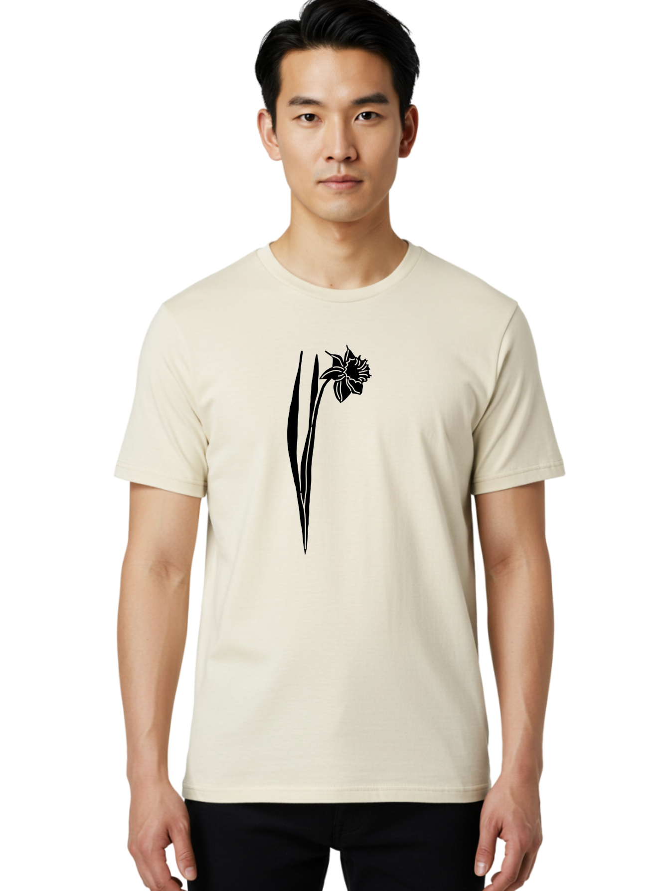 Daffodil Men'S Graphic Tee, 100% Cotton, Comfortable Casual Summer Wear, Machine Washable, Black Daffodil, Simple Silhouette, Minimalist Design, Flower Graphic, Spring Symbol, Botanical Illustration, Elegant Lines, Floral Motif Aac204