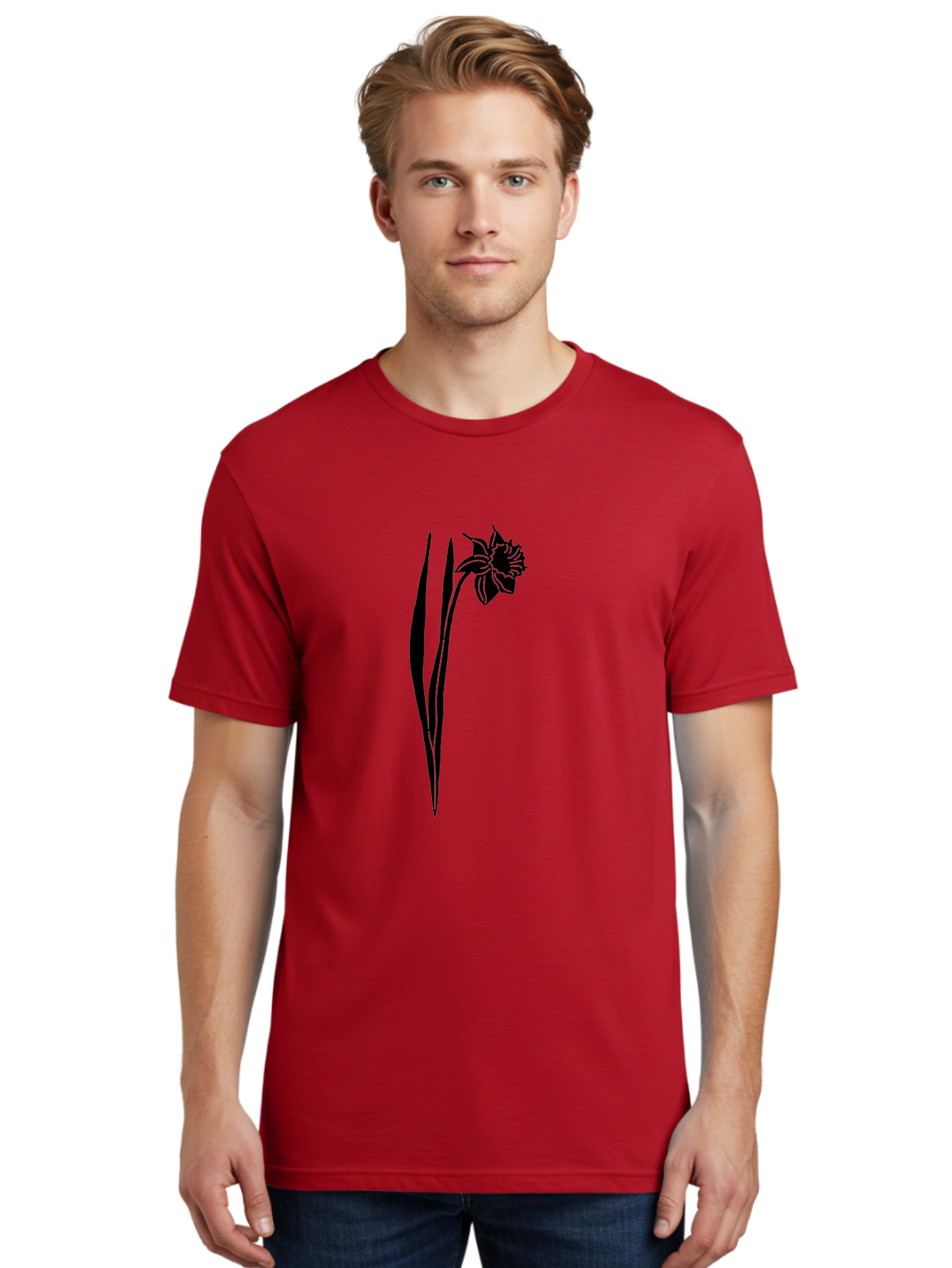 Daffodil Men'S Graphic Tee, 100% Cotton, Comfortable Casual Summer Wear, Machine Washable, Black Daffodil, Simple Silhouette, Minimalist Design, Flower Graphic, Spring Symbol, Botanical Illustration, Elegant Lines, Floral Motif Aac204