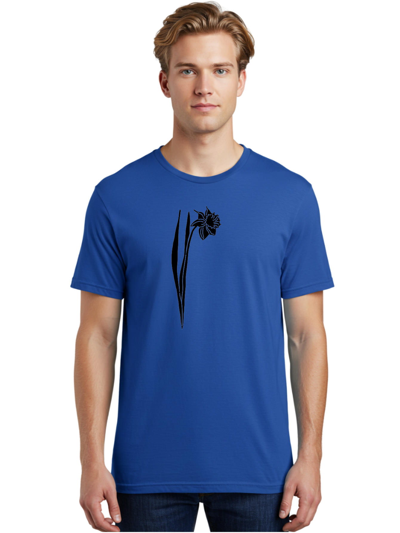 Daffodil Men'S Graphic Tee, 100% Cotton, Comfortable Casual Summer Wear, Machine Washable, Black Daffodil, Simple Silhouette, Minimalist Design, Flower Graphic, Spring Symbol, Botanical Illustration, Elegant Lines, Floral Motif Aac204