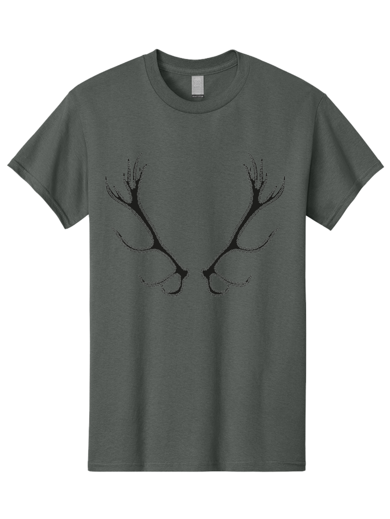 Deer-Antlers-2 Men'S Graphic Tee, 100% Cotton, Comfortable Casual Summer Wear, Machine Washable, Deer Antlers, Forest Wildlife, Nature-Inspired Art, Majestic Horns, Symmetrical Design, Dark Silhouette Aac206