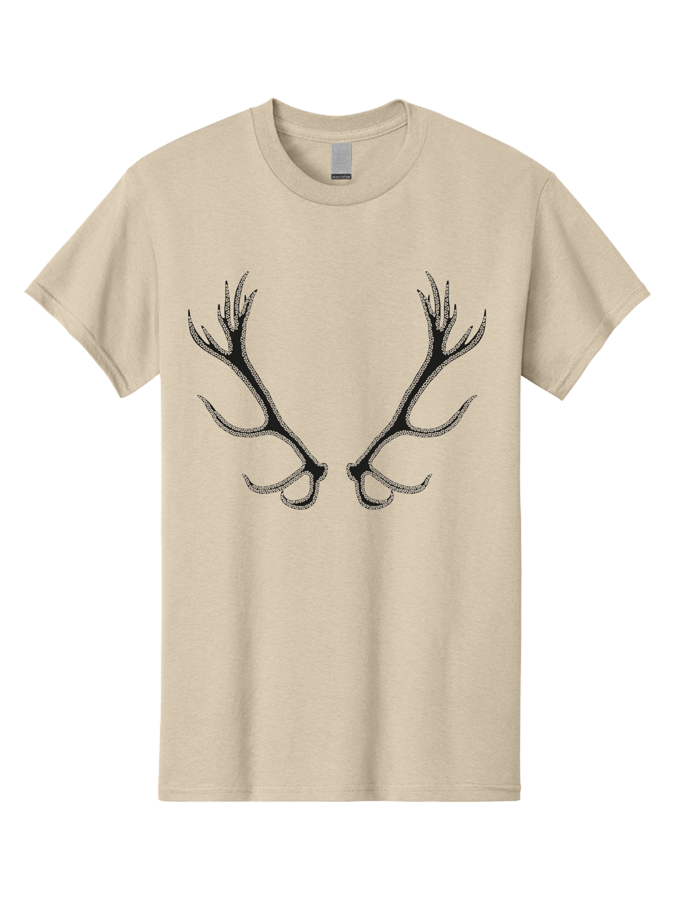 Deer-Antlers-2 Men'S Graphic Tee, 100% Cotton, Comfortable Casual Summer Wear, Machine Washable, Deer Antlers, Forest Wildlife, Nature-Inspired Art, Majestic Horns, Symmetrical Design, Dark Silhouette Aac206