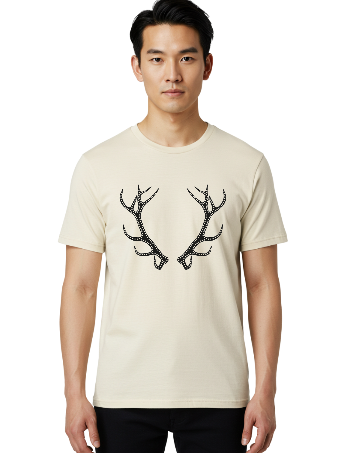 Deer-Antlers Men'S Graphic Tee, 100% Cotton, Comfortable Casual Summer Wear, Machine Washable, Deer Antlers, Dotted Design, Festive Accessories, Holiday Decorations, Party Props, Sparkly Antlers, Glowing Dots, Novelty Items Aac207