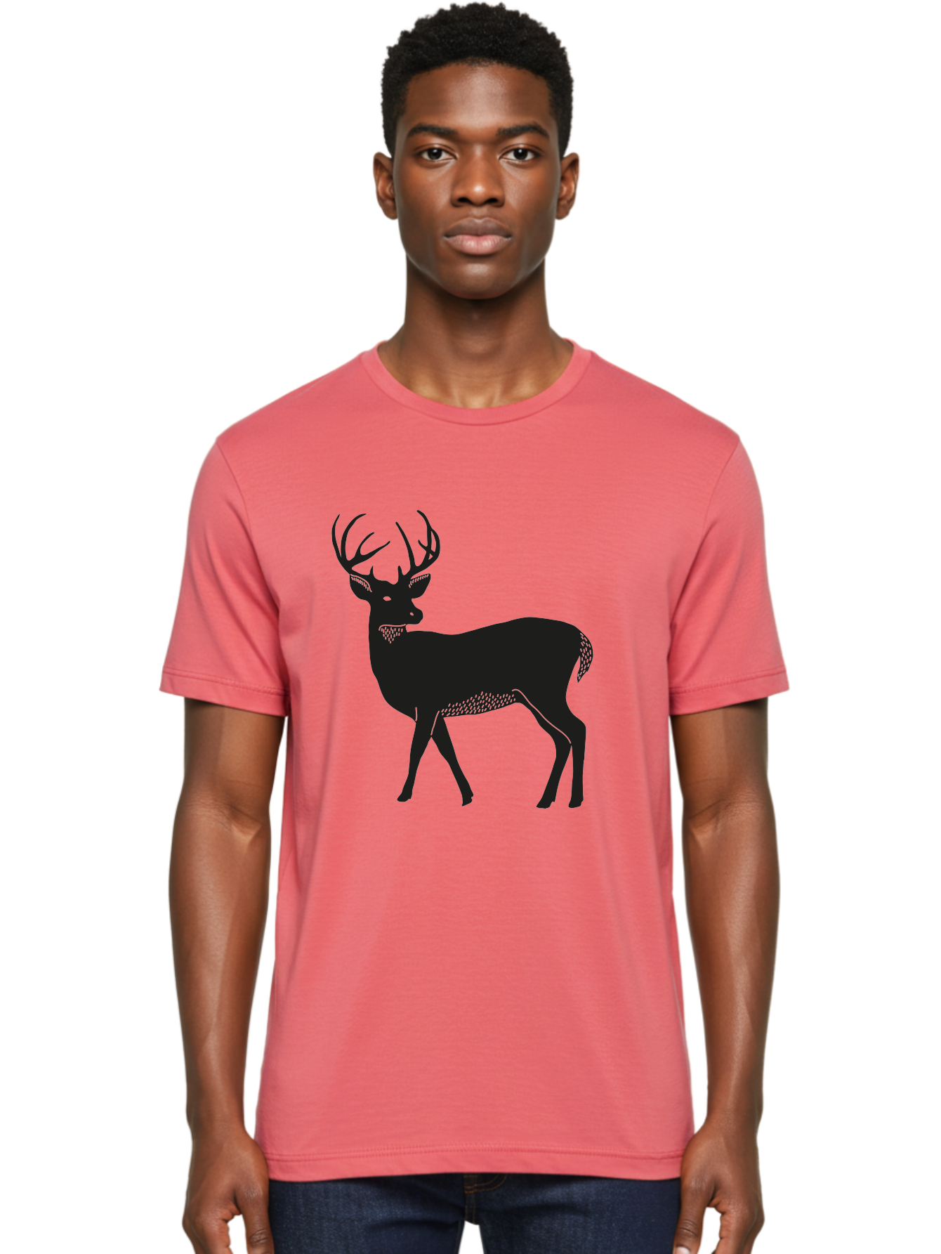 Deer-Silhouette-1 Men'S Graphic Tee, 100% Cotton, Comfortable Casual Summer Wear, Machine Washable, Deer Silhouette, Majestic Stag, Wildlife Art, Forest Creature, Nature Design, Minimalist Graphic, Antlers, Wild Animal, Natural World Aac208