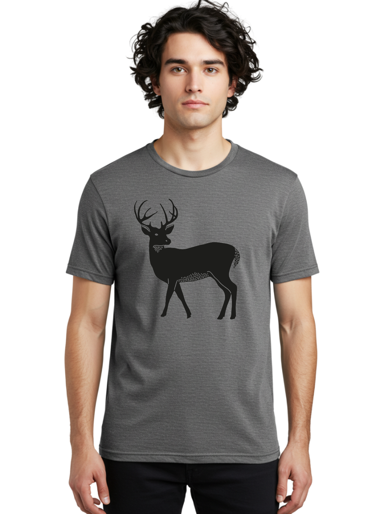 Deer-Silhouette-1 Men'S Graphic Tee, 100% Cotton, Comfortable Casual Summer Wear, Machine Washable, Deer Silhouette, Majestic Stag, Wildlife Art, Forest Creature, Nature Design, Minimalist Graphic, Antlers, Wild Animal, Natural World Aac208