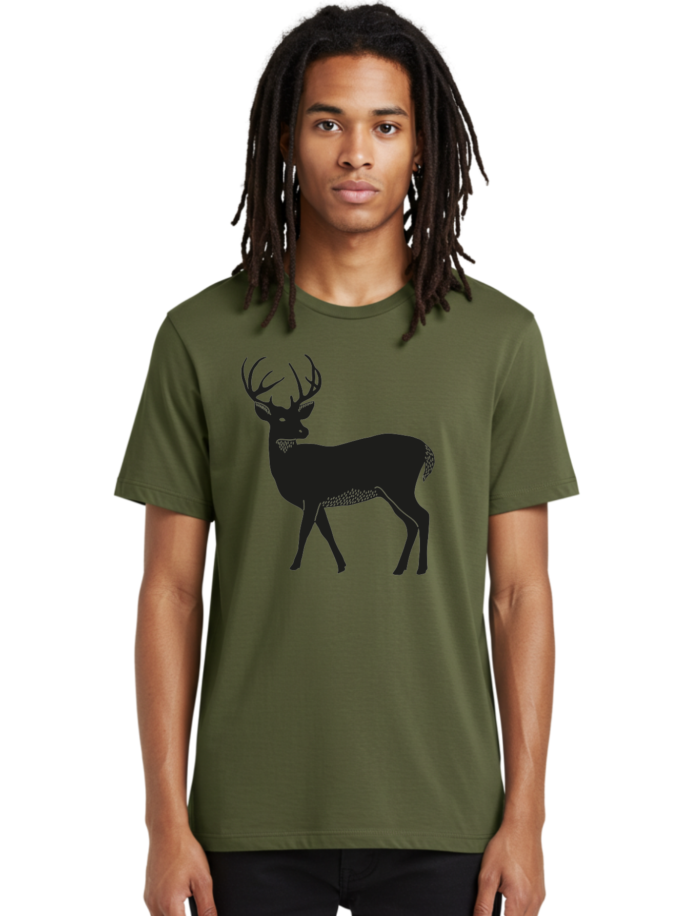Deer-Silhouette-1 Men'S Graphic Tee, 100% Cotton, Comfortable Casual Summer Wear, Machine Washable, Deer Silhouette, Majestic Stag, Wildlife Art, Forest Creature, Nature Design, Minimalist Graphic, Antlers, Wild Animal, Natural World Aac208